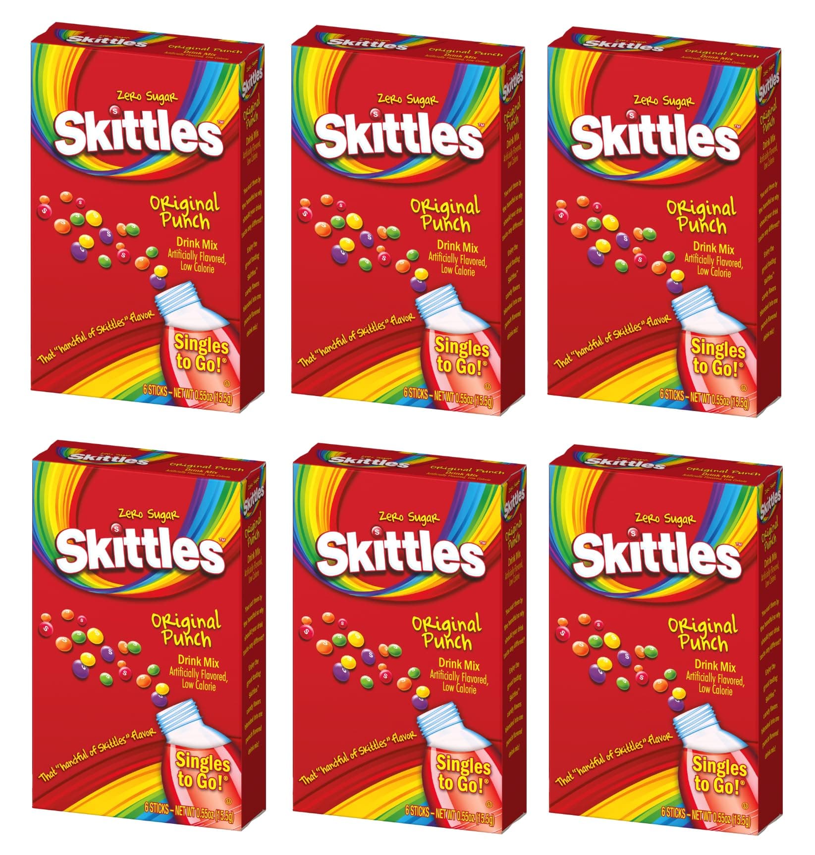 SINGLES TO GO! Original Punch Skittles Drink Mix - 6 Count Boxes (Pack of 6)