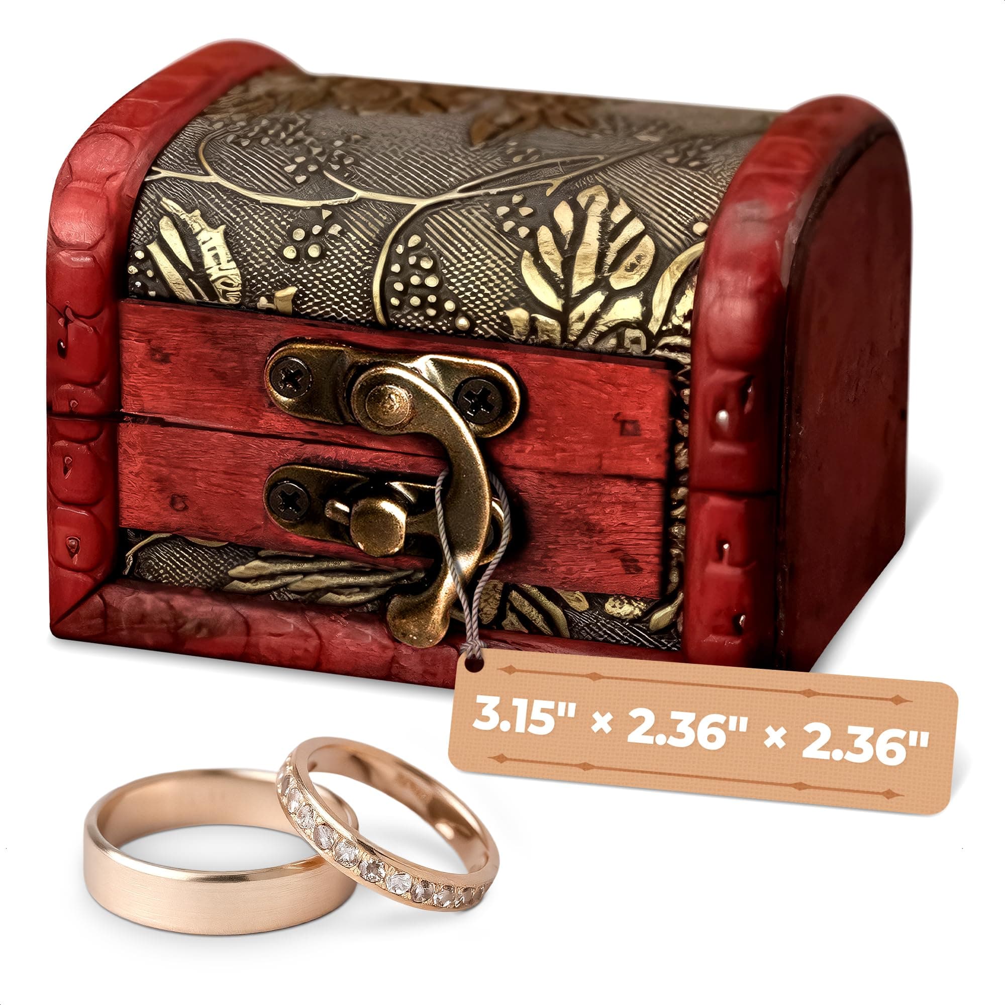 Small Treasure Chest Box - 3.15" x 2.36" x 2.36" Mini Treasure Chest with Vintage Ornament, Decorative Wooden Box with Lid and Hasp Latch | Good Gift for Mothers Day, DIY-Crafts & Aquarium Decoration