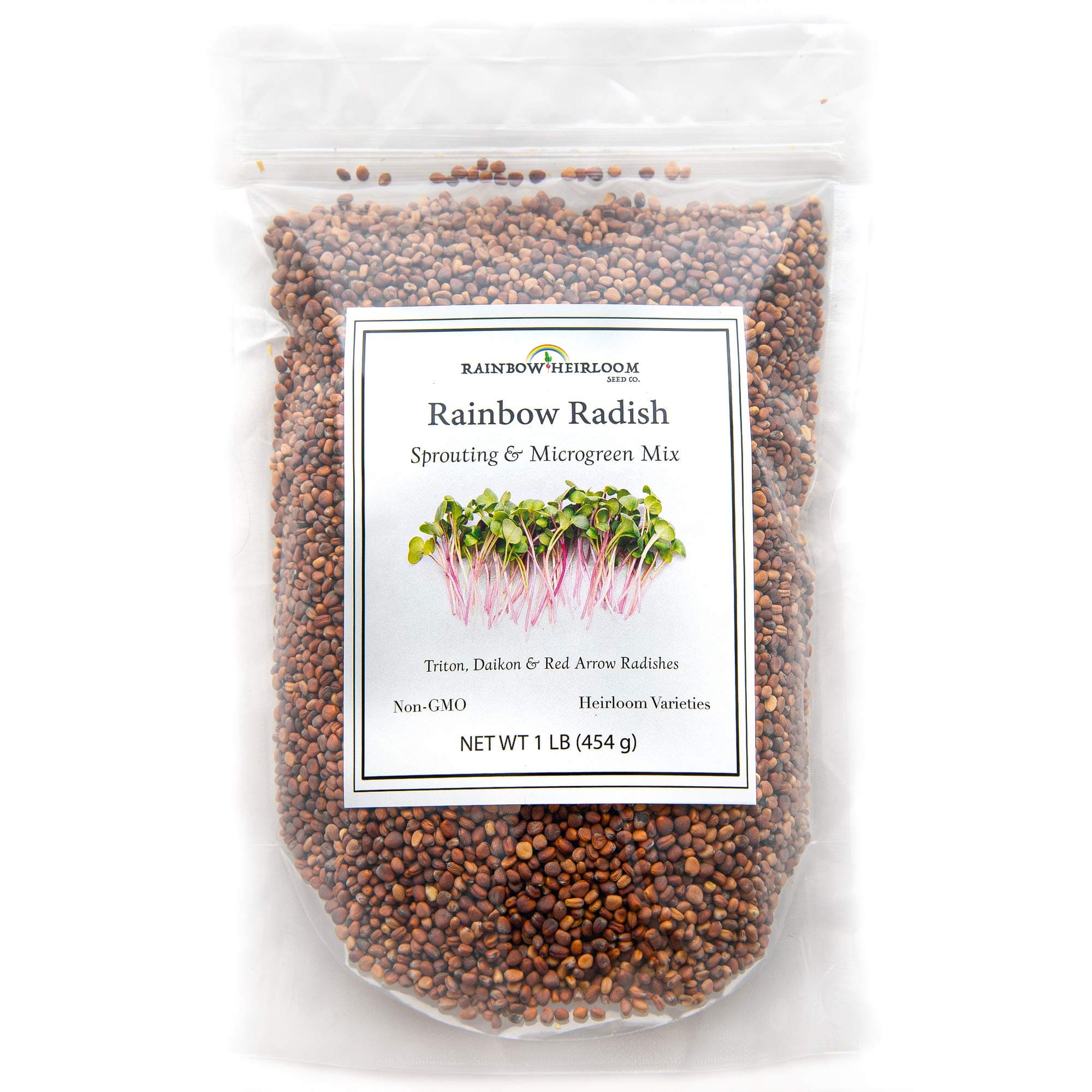 Rainbow Radish Sprouting Seed Mix | Heirloom Non-GMO Seeds for Sprouting & Microgreens | Contains Red Arrow, Purple Triton & White Daikon Radish Seeds 1 LB Resealable Bag | Rainbow Heirloom Seed Co.