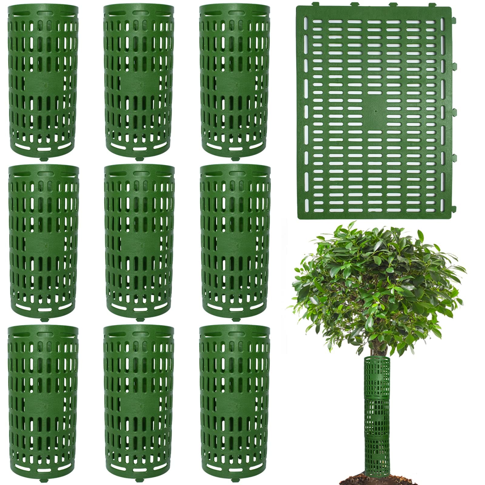 10 Pack Tree Wraps to Protect Bark Green, Plant Cages Garden Fence Animal Barrier Tree Tubes for Seedlings, Extendable Mesh Tree Trunk Covers Shrub Protectors from Trimmers, Mowers & Sun Scald