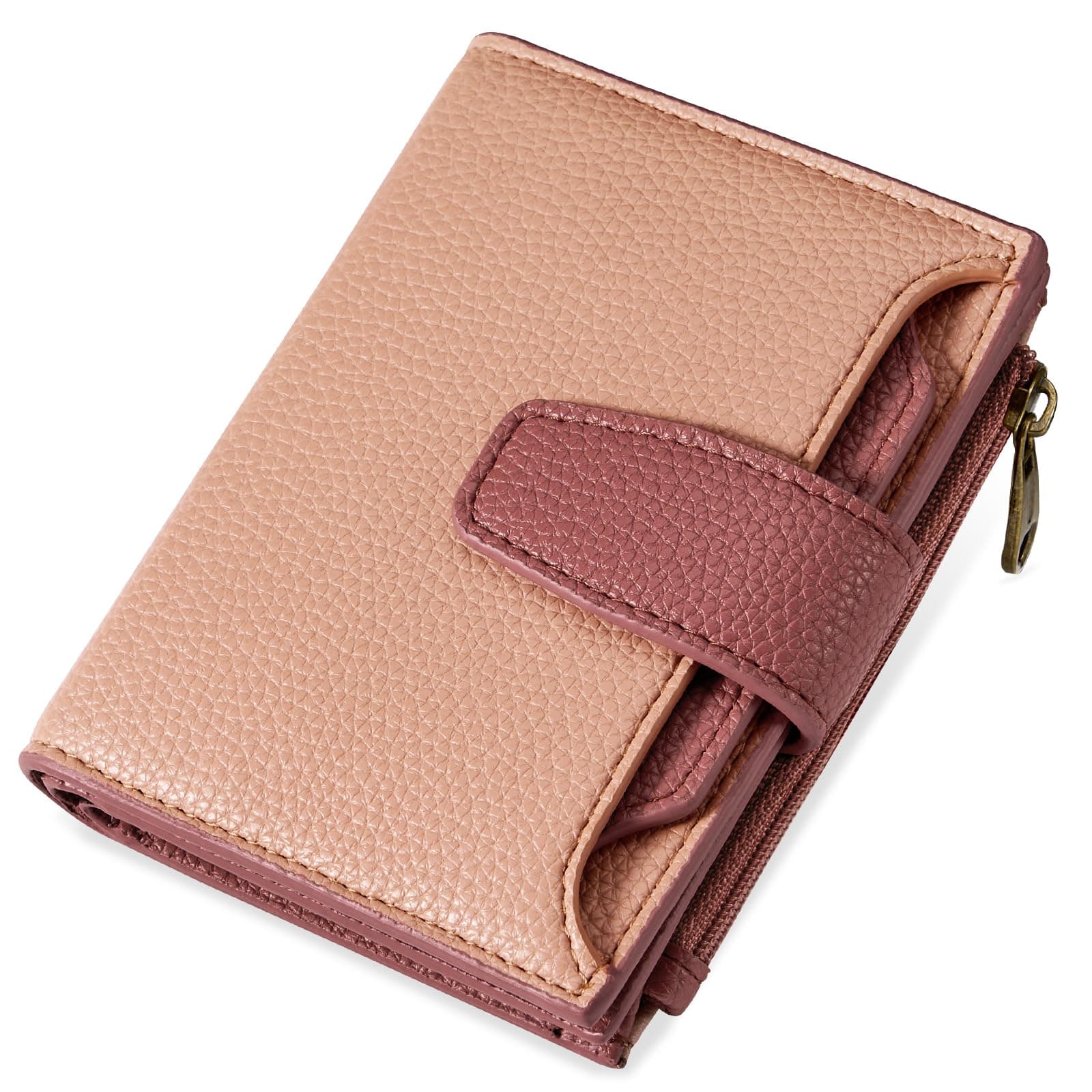 Small Wallet Women RFID Blocking Soft Leather Bifold Compact Card Holder Wallet for Women with Zipper Coin Pocket 4 ID Window