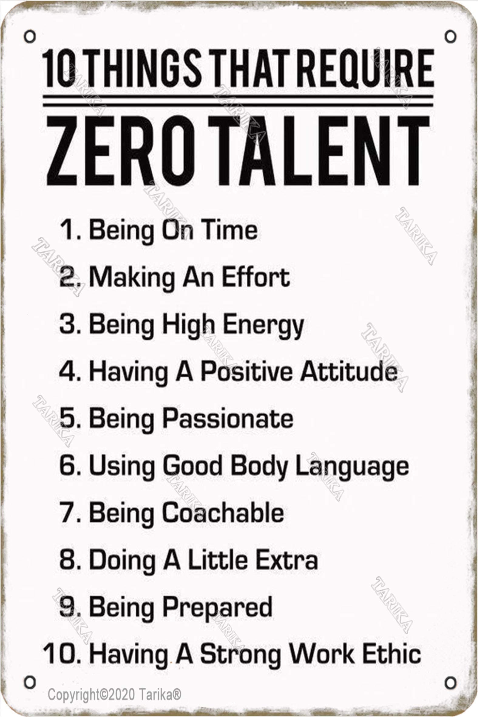 Tarika10 Things That Require Zero Talent Metal Retro Look 8X12 Inch Decoration Plaque Sign for Home Kitchen Bathroom Farm Garden Garage Inspirational Quotes Wall Decor