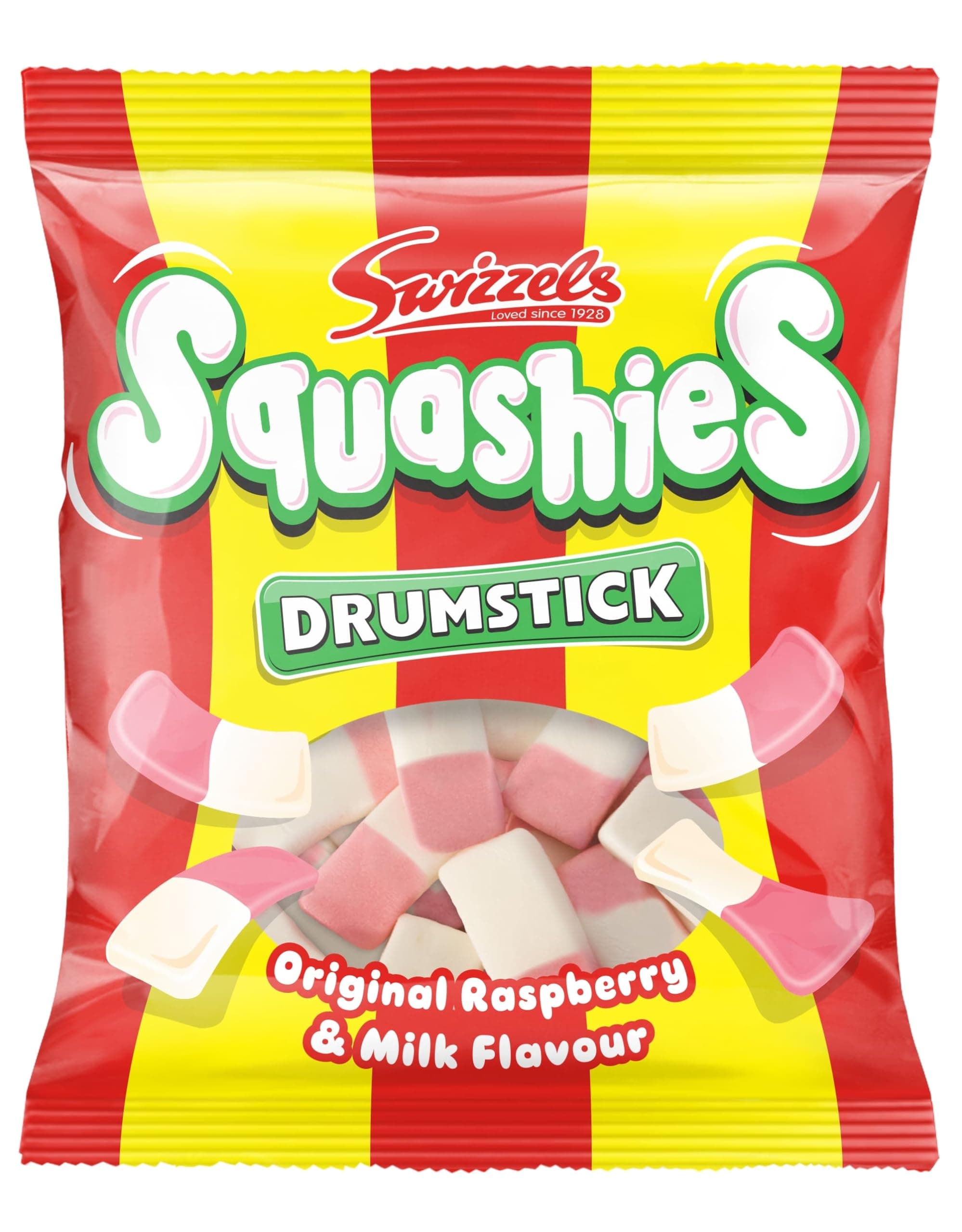 Squashies Sweets, Drumstick Squashies Original Sweets - Raspberry and Milk Flavour- Single Pack 140g