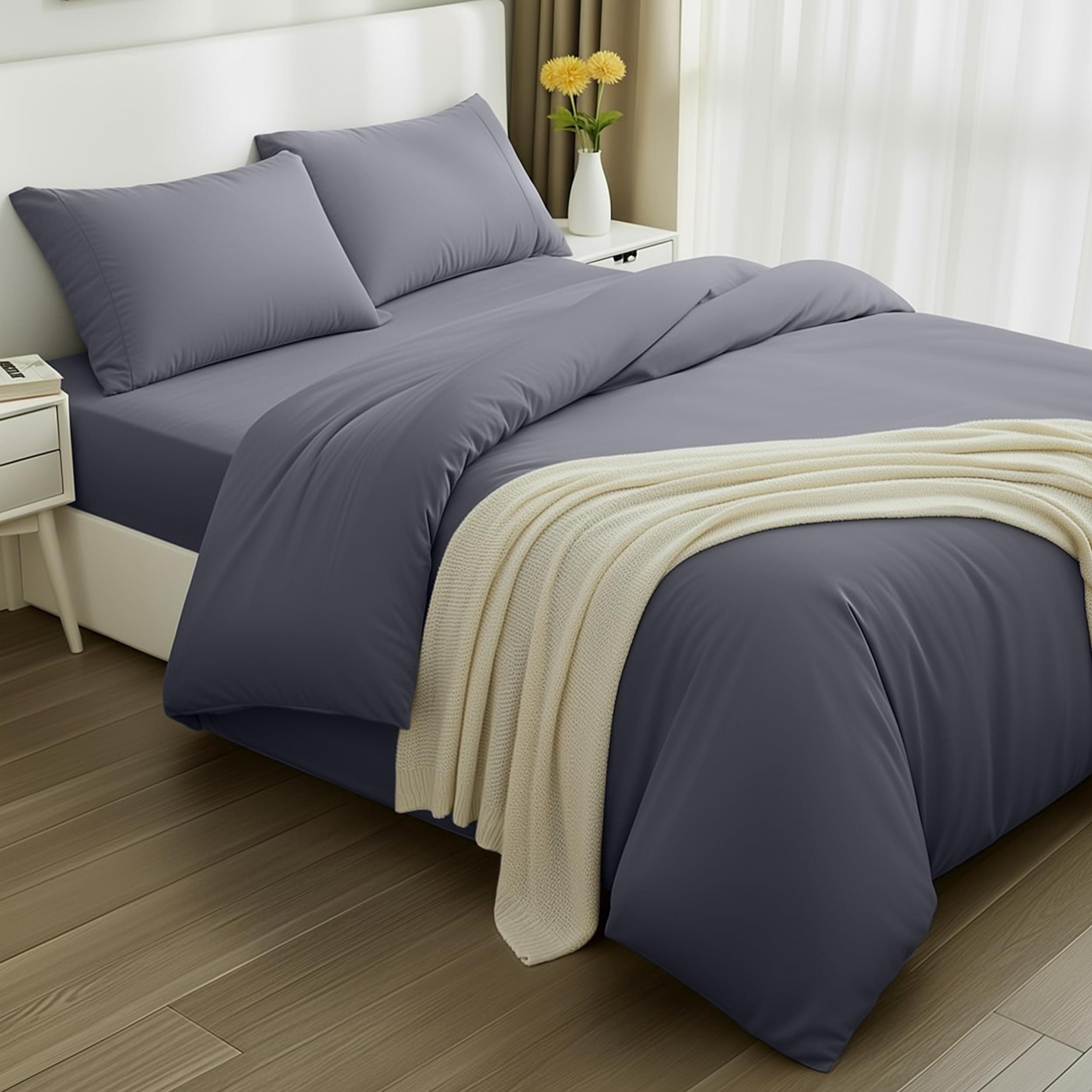 Utopia Bedding 4 Piece King Bedding Set - Duvet Cover, Fitted Sheet with Pillow cases - Soft Brushed Microfiber (Grey)