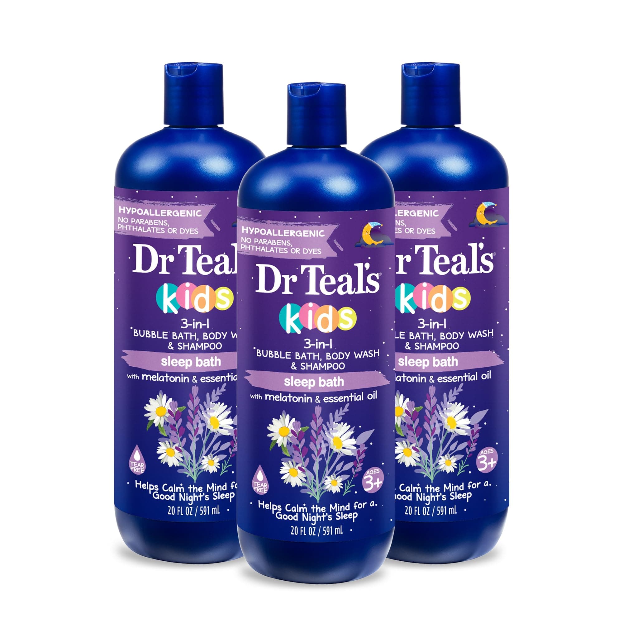 Kids 3-in-1 Sleep Bath: Bubble Bath, Body Wash & Shampoo with Melatonin & Essential Oil, 20 fl oz (Pack of 3)