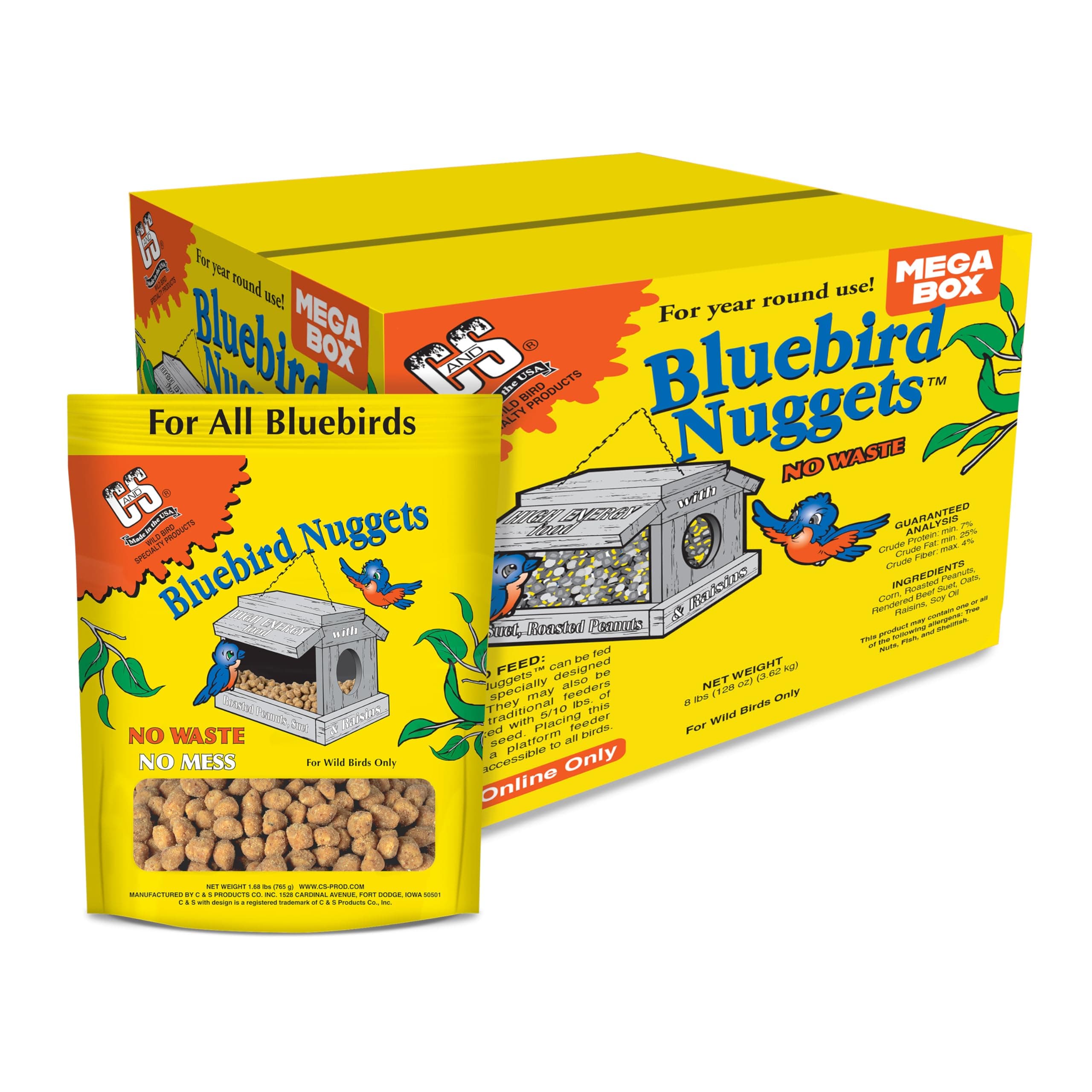 - C&S Wild Bird Bluebird Suet Nuggets Mega Box, 8 Pounds