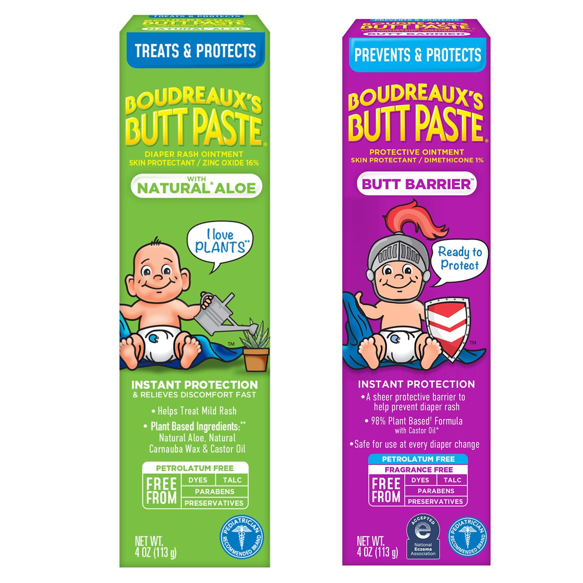 Boudreaux's Butt Paste 4oz Butt Barrier Ointment and 4oz Natural Aloe Diaper Rash Ointment