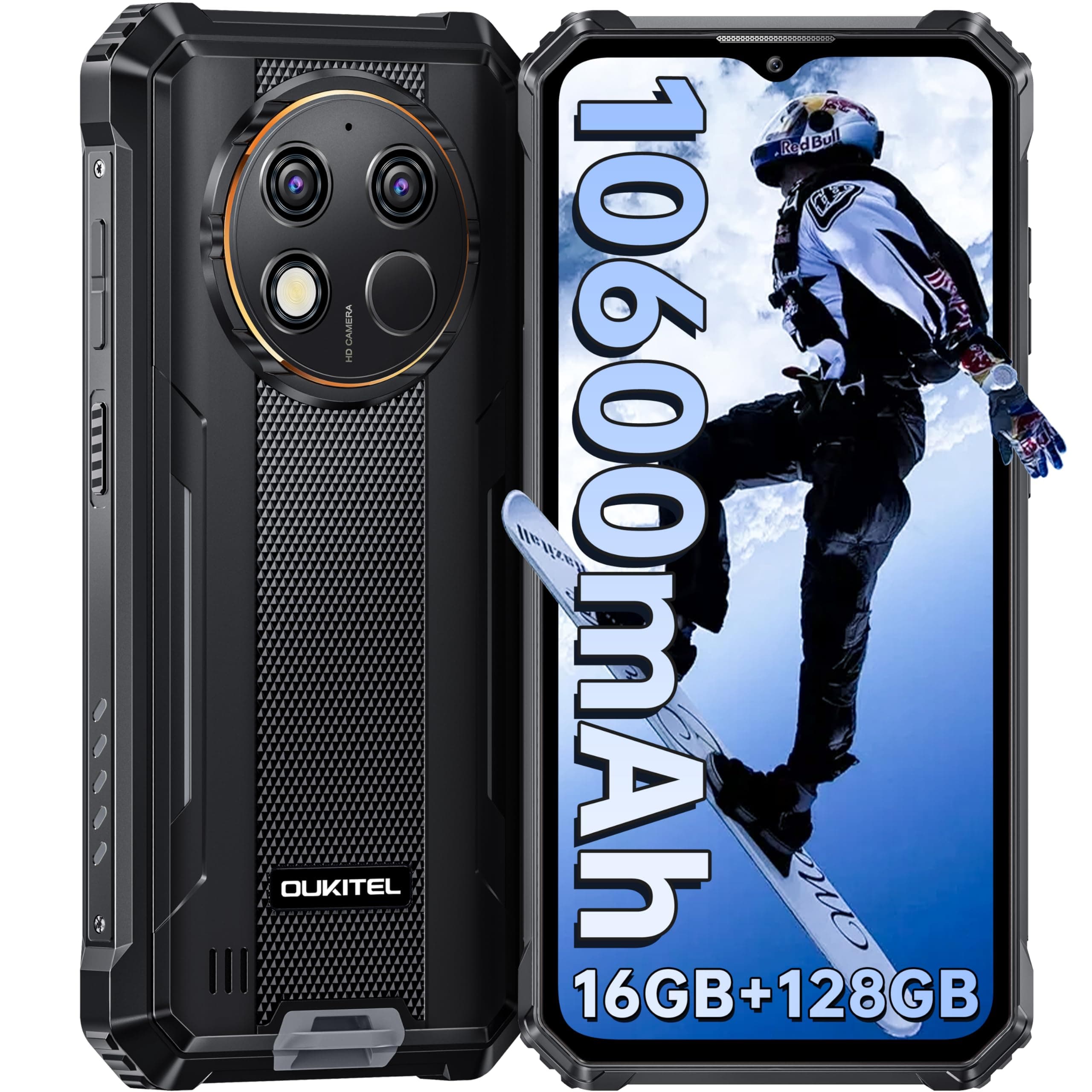 OUKITEL WP28S Rugged Smartphone Android 14-16GB 128GB Rugged Phone, 10600mAh Battery IP68/IP69K Waterproof Mobile Phones, 6.52" FHD+ Octa Core,Dual SIM 4G,NFC,OTG,GPS,BT5.0,Fingerprint,Black