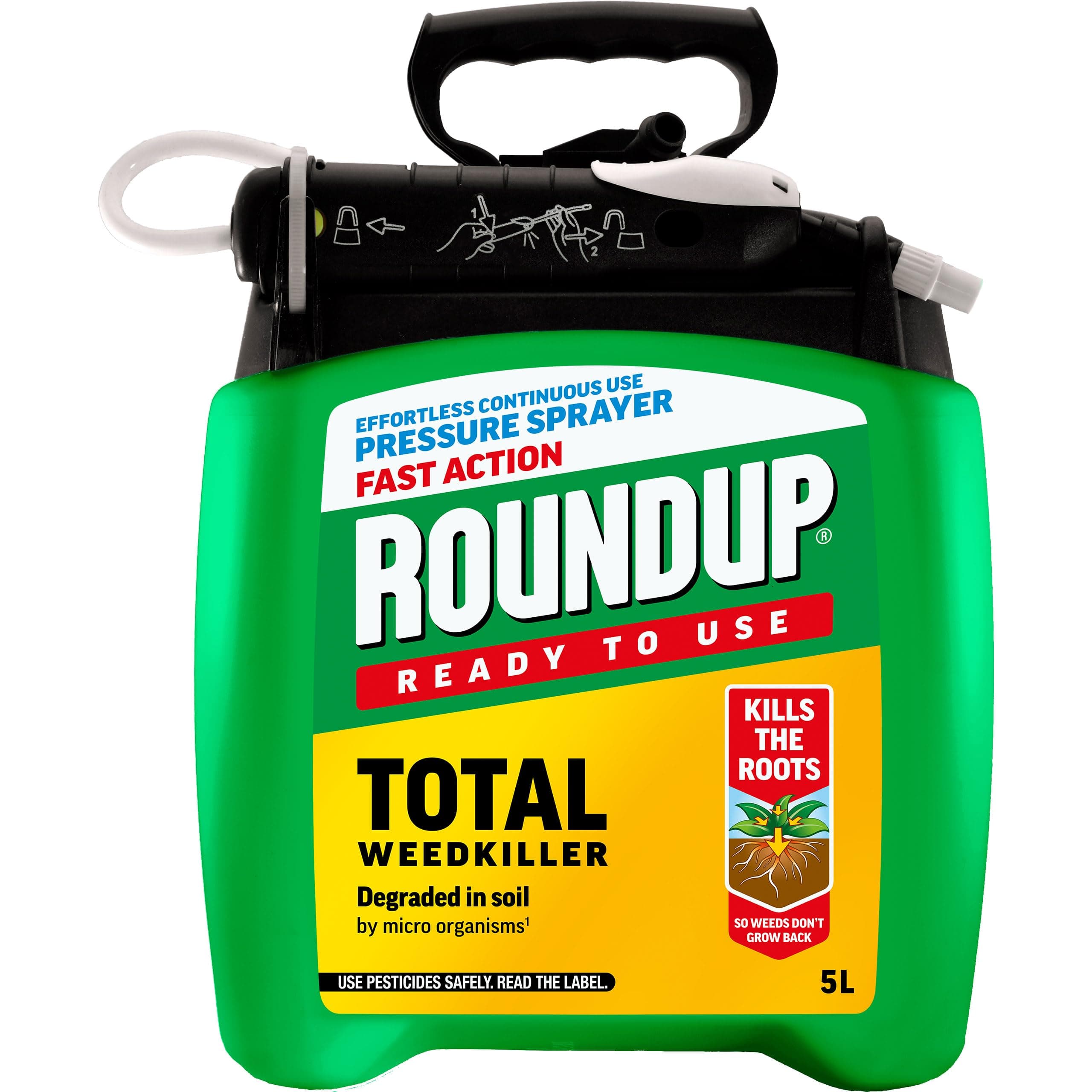 Fast Action Weedkiller Pump 'N Go Spray – 5L Ready-to-Use Glyphosate Formula – Kills Weeds & Roots with Visible Results in 1-2 Days – Refillable Pressure Sprayer with Extendable Lance