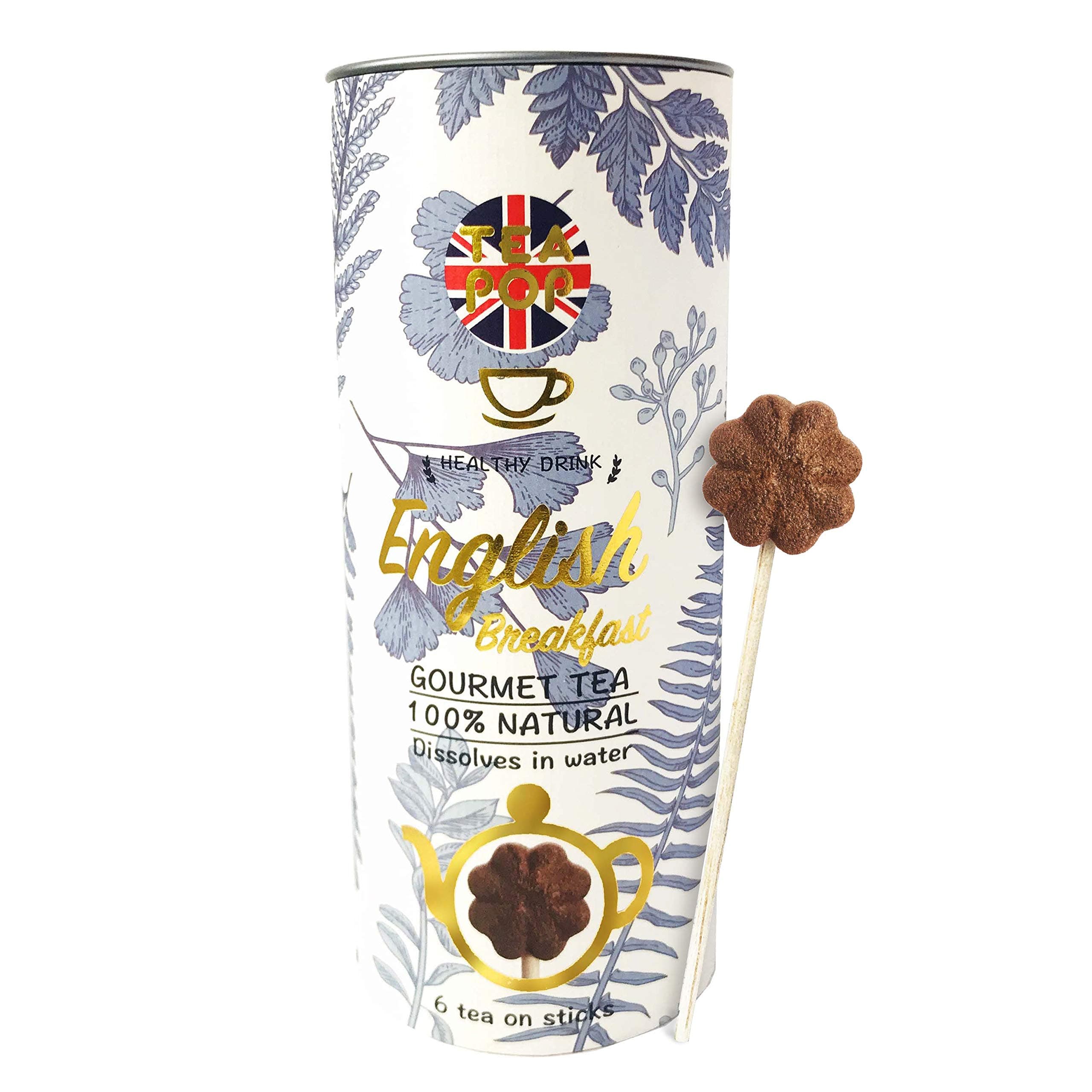 Tea-Pop - English Breakfast Tea Tea-Pop On A Stick | 100% Natural Tea Made from Plants and with Antioxidants | Dissolves Fully in Hot Water | - 6 x Tea-Pop Stick in Canister