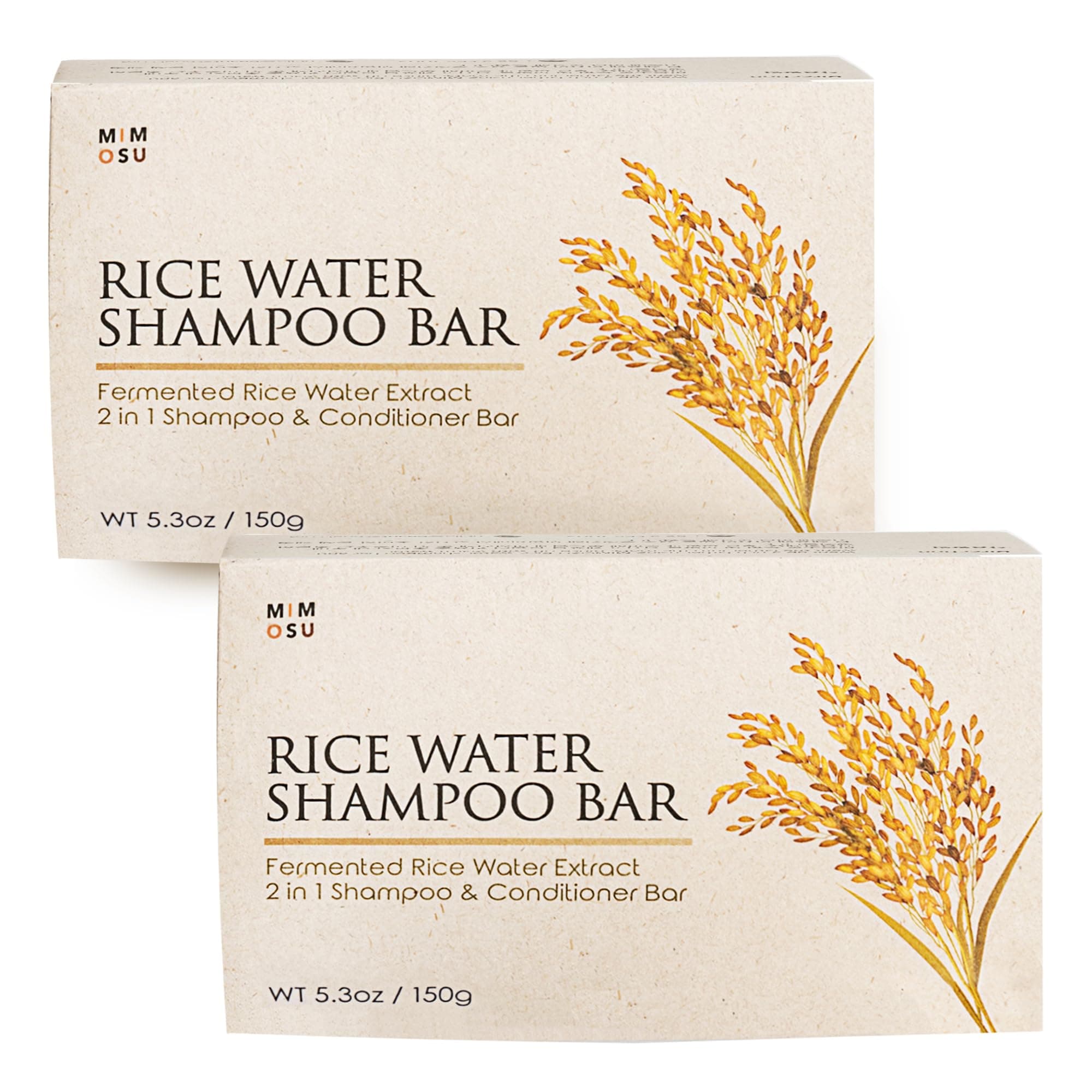 mimosu Fermented Rice Water Shampoo Bar – 2-Pack pH Balanced Unscented Solid Shampoo for hair growth, Nourishing, Eco-Friendly Korean Hair Care for Sensitive Scalp