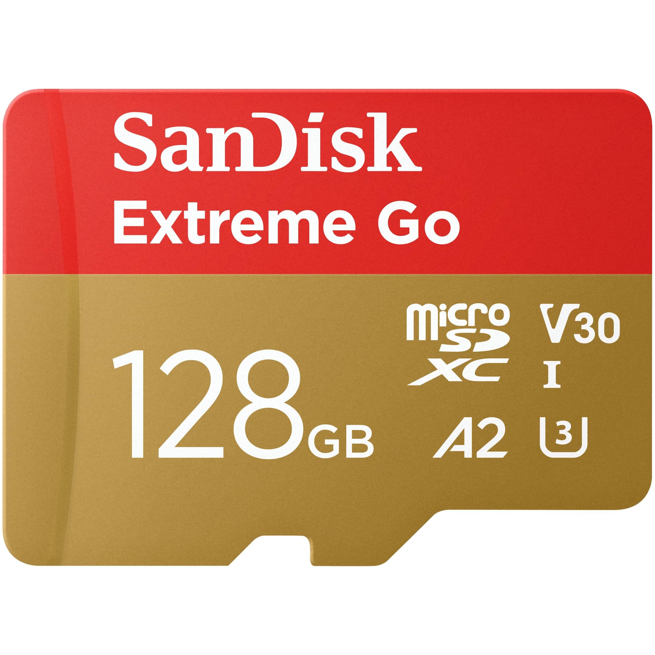 SanDisk 128GB Extreme Go micro SDXC card + SD adapter, (For Android Devices, Gaming Consoles, Drones, Action Cams, UHS-I, up to 200 MB/s, V30, 5K, 4K, UHD, Rescue PRO, Class 10, U3) For Amazon