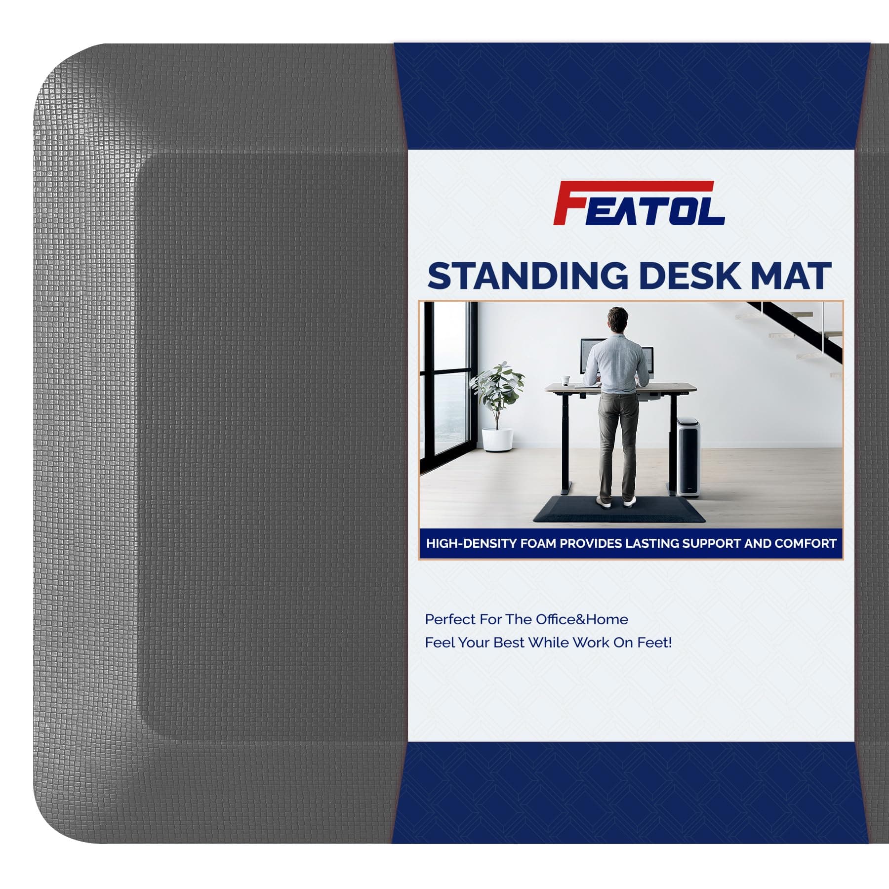 FEATOL Anti Fatigue Mat for Standing, 9/10 Extra Thick Ergonomic Standing Desk Mat, Comfort & Durable Memory Foam Standing Mat at Home,Office All Day (20" x 59", Grey, 1PC)