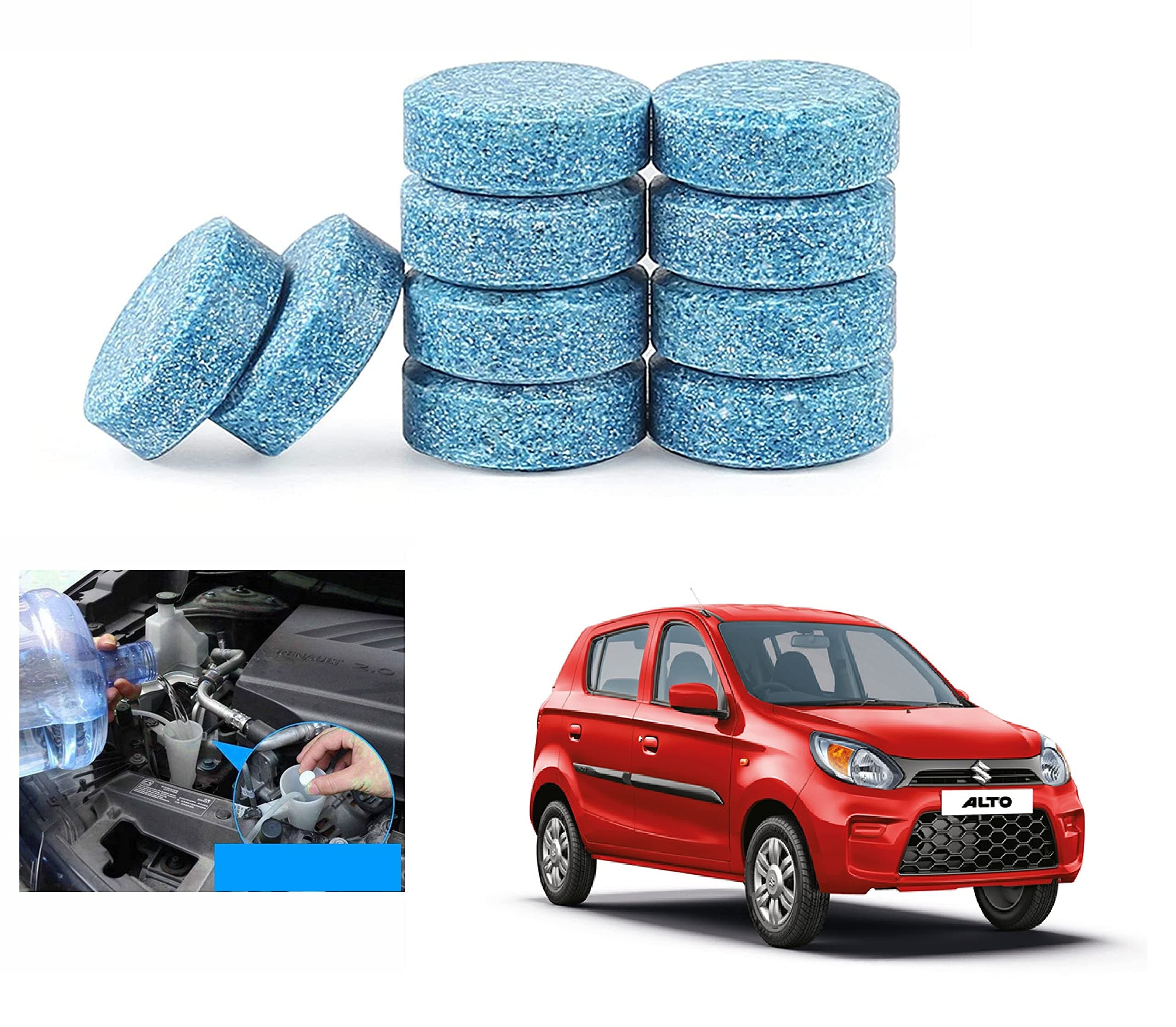 Asryd Car Wiper Detergent Effervescent Tablets Auto Windshield Cleaner Glass Tablets| Better Visibility | Safer Driving | Made in India | for Maruti Suzuki 800 (10 Tablets)