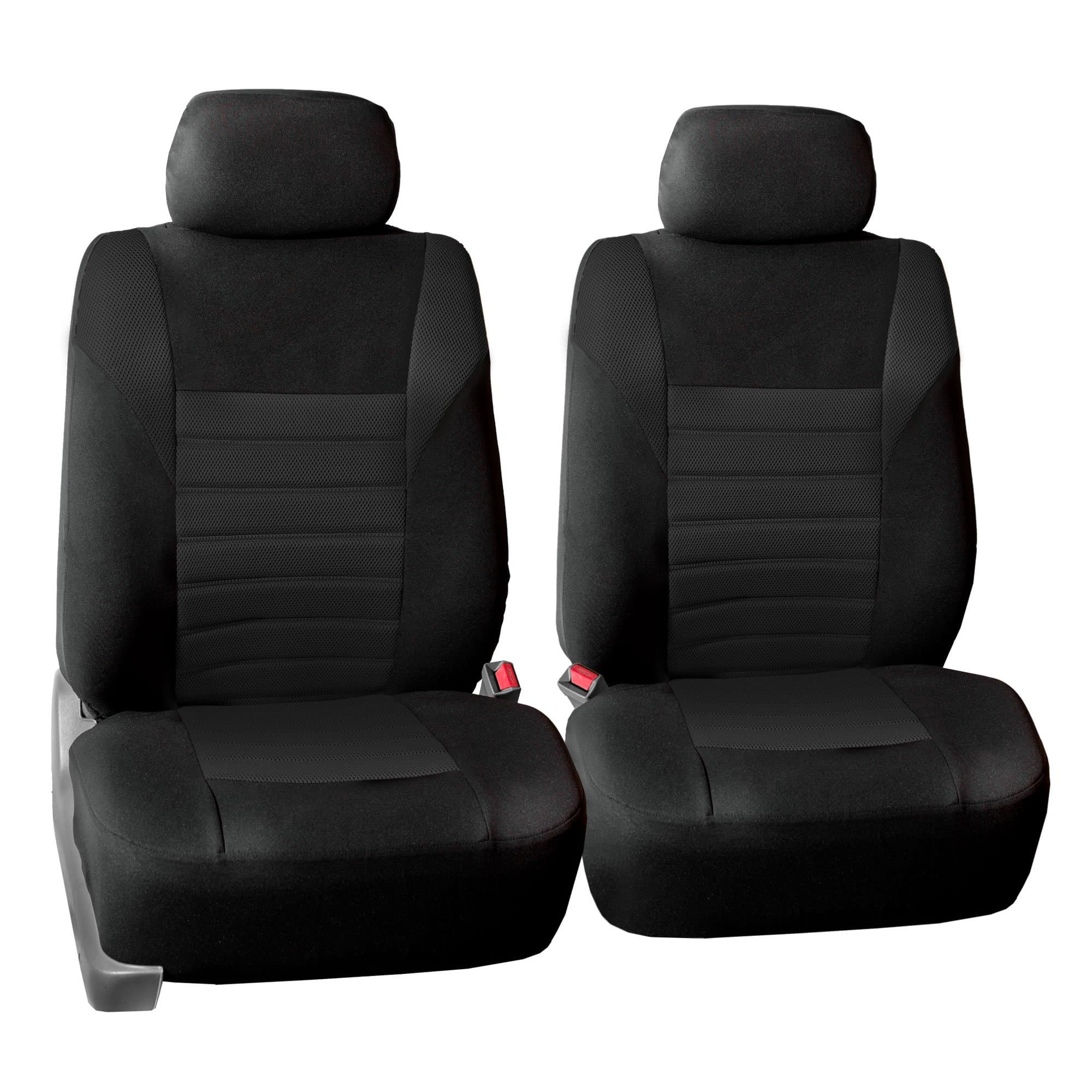 FH GROUP FB068102 3D Polyester Air Mesh Seat Covers Pair Set (Airbag Compatible) w. Gifts, Solid Black Color- Fit Most Car, Truck, SUV, or Van