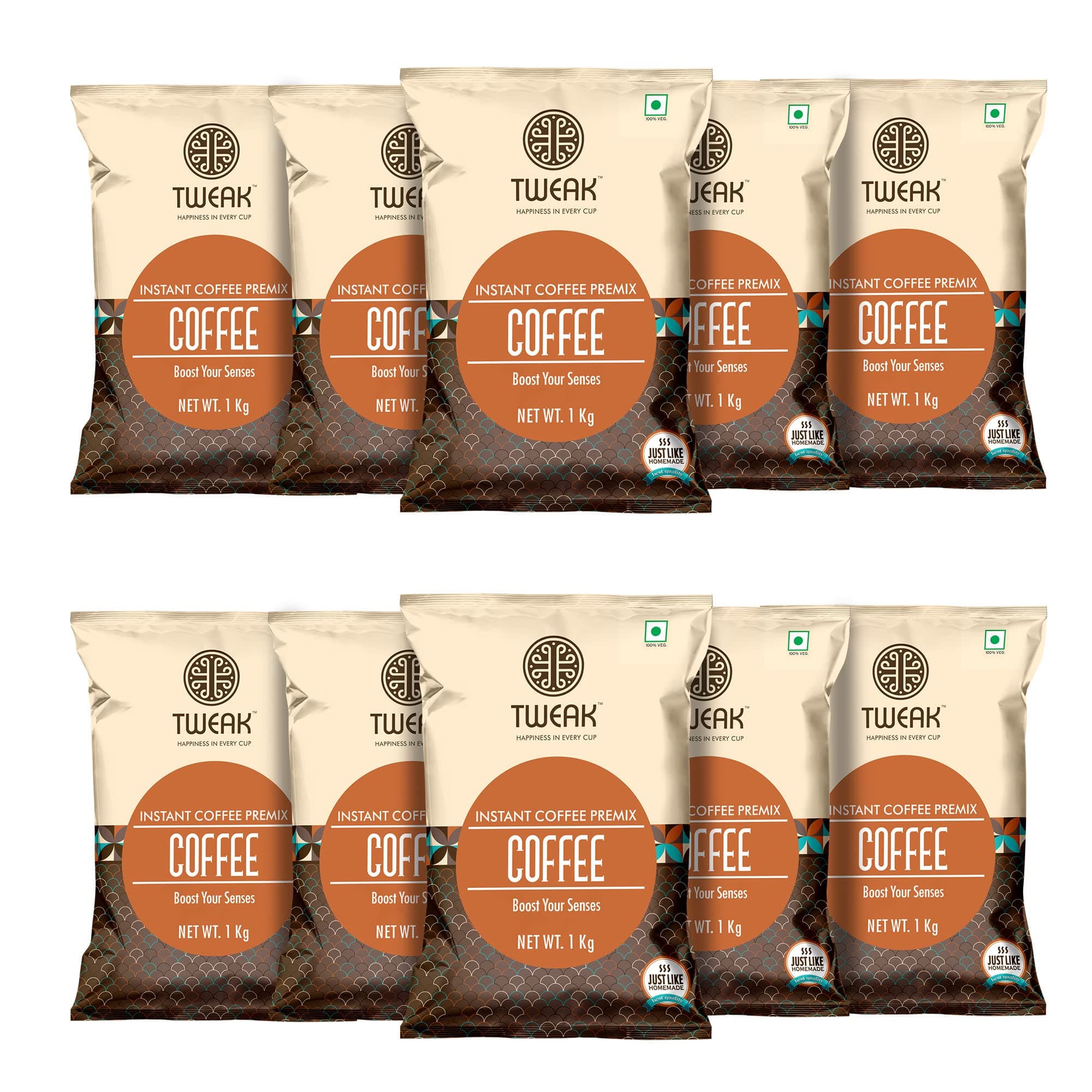 TWEAK Instant Coffee Tea Premix (1kg x 10 Pack) | Coffee and Tea Blend Premix | Instant Coffee Tea Mix | Premium Coffee Tea Premix with Milk & Sugar | Makes Approx 62 Cups of 100ml from 1kg Pack