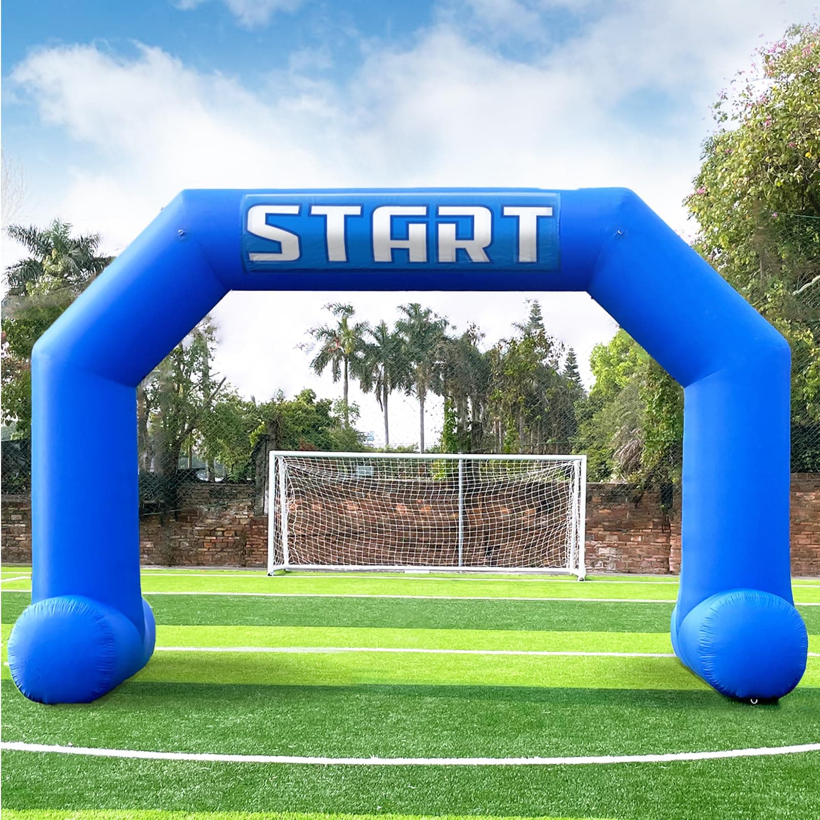 20ft Start Finish Line Inflatable Arch Blue with Powerful Blower, Hexagon Inflatable Archway for Race Outdoor Advertising Commerce