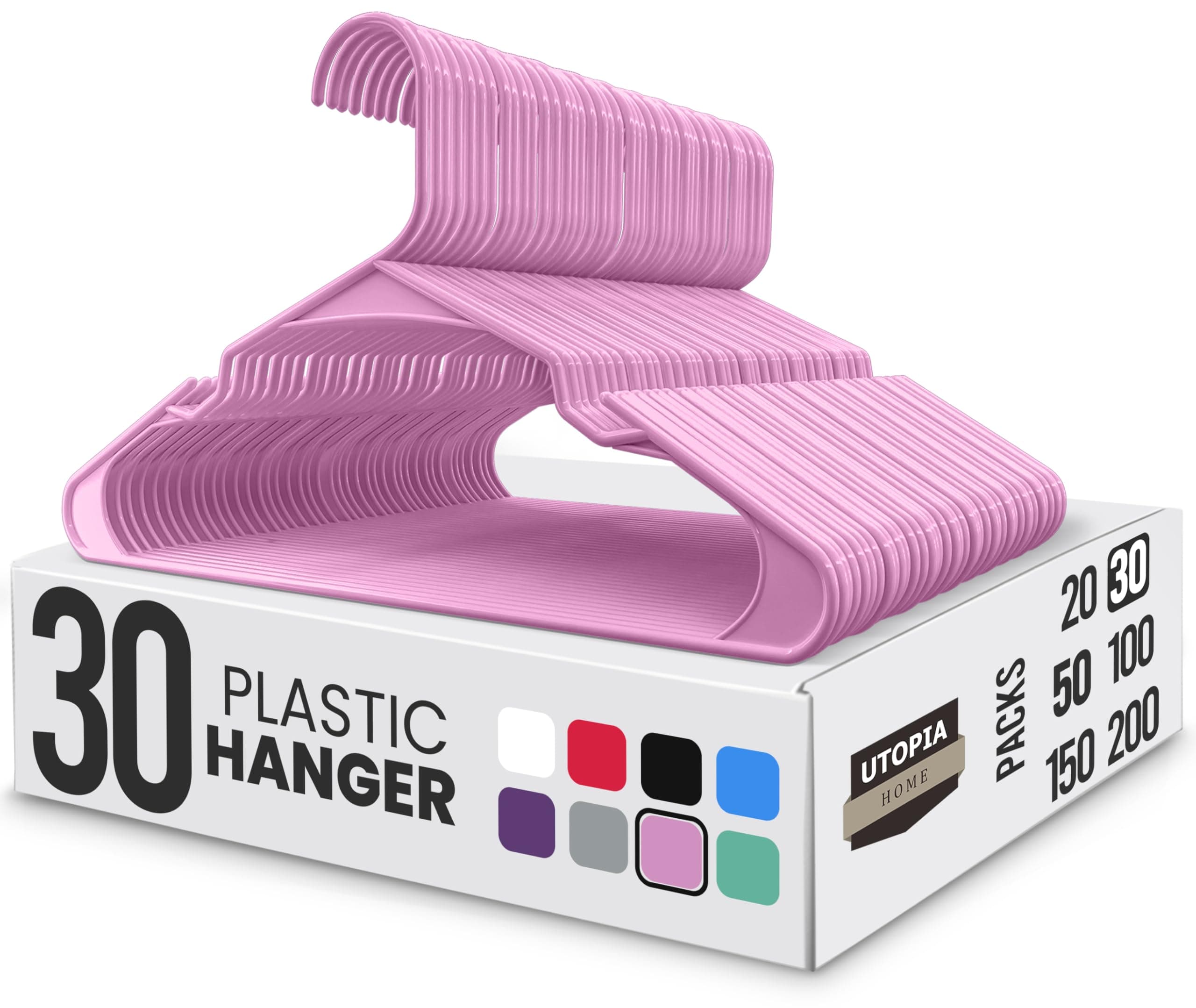 Utopia Home Clothes Hangers 30 Pack - Plastic Hangers Space Saving - Durable Coat Hanger with Shoulder Grooves (Pink)