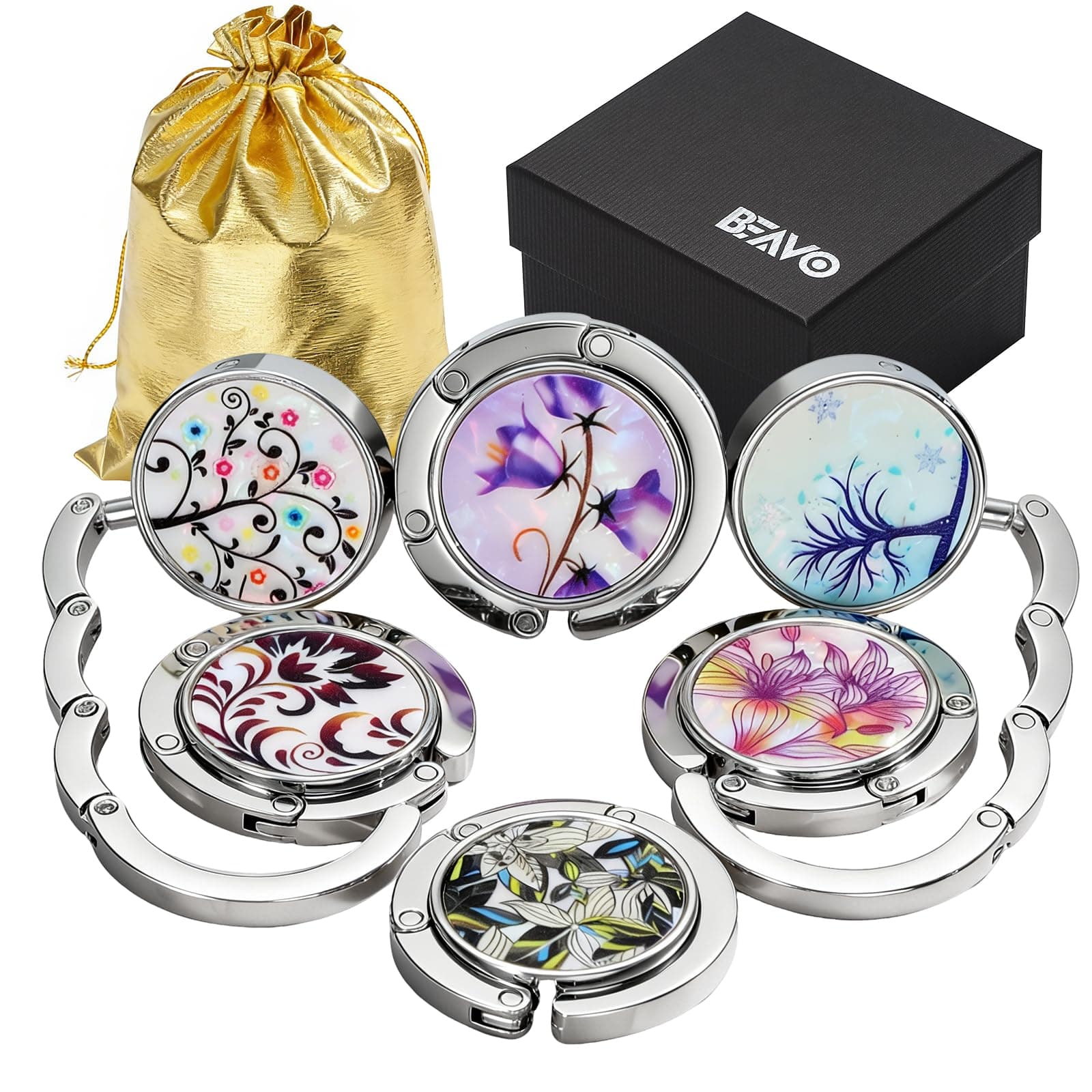 BEAVOING Set of 6 Mixed Pattern Foldable Womens Bag Purse Hook Handbag Hanger Holder