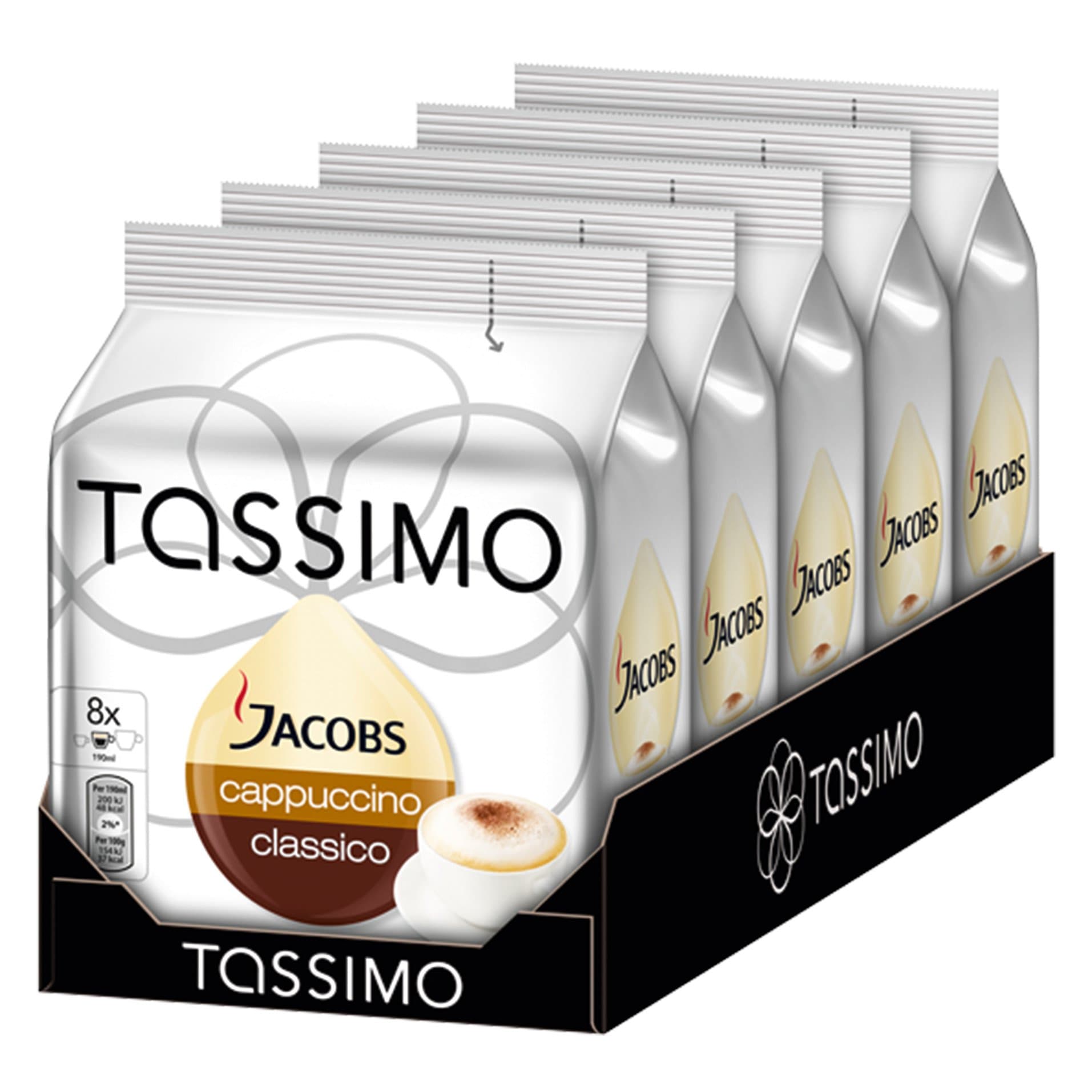 TASSIMO Jacobs Cappuccino Classico Coffee Pods - 5 Packs (40 Drinks)