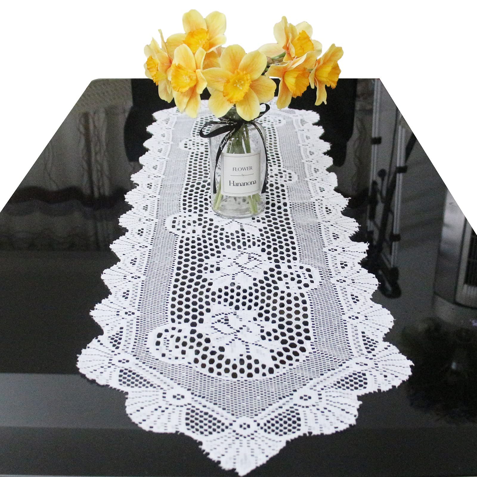 Hananona 2 Pcs Lace Table Runner, 45" x 13" White Cotton Table Dressers for Dining Coffee Tea End Tables, Table Doilies Cover for Home Decor (Style A)