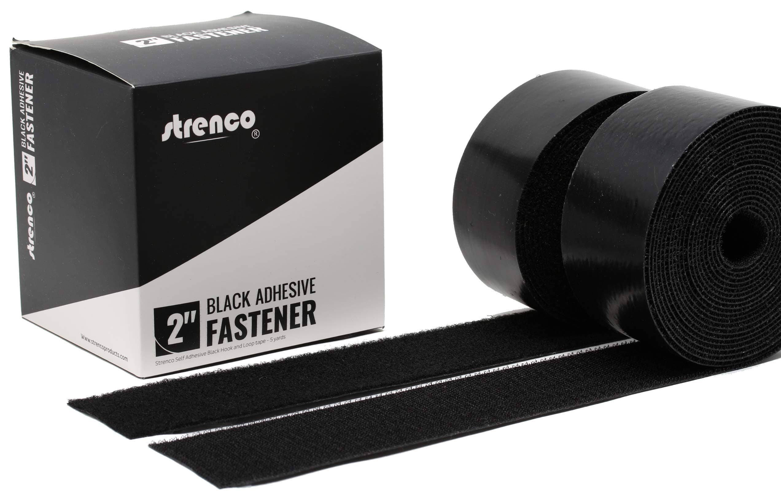 Strenco2" Adhesive Black Hook and Loop Tape - 5 Yards - Heavy Duty - Sticky Back Fastener - 15 Feet
