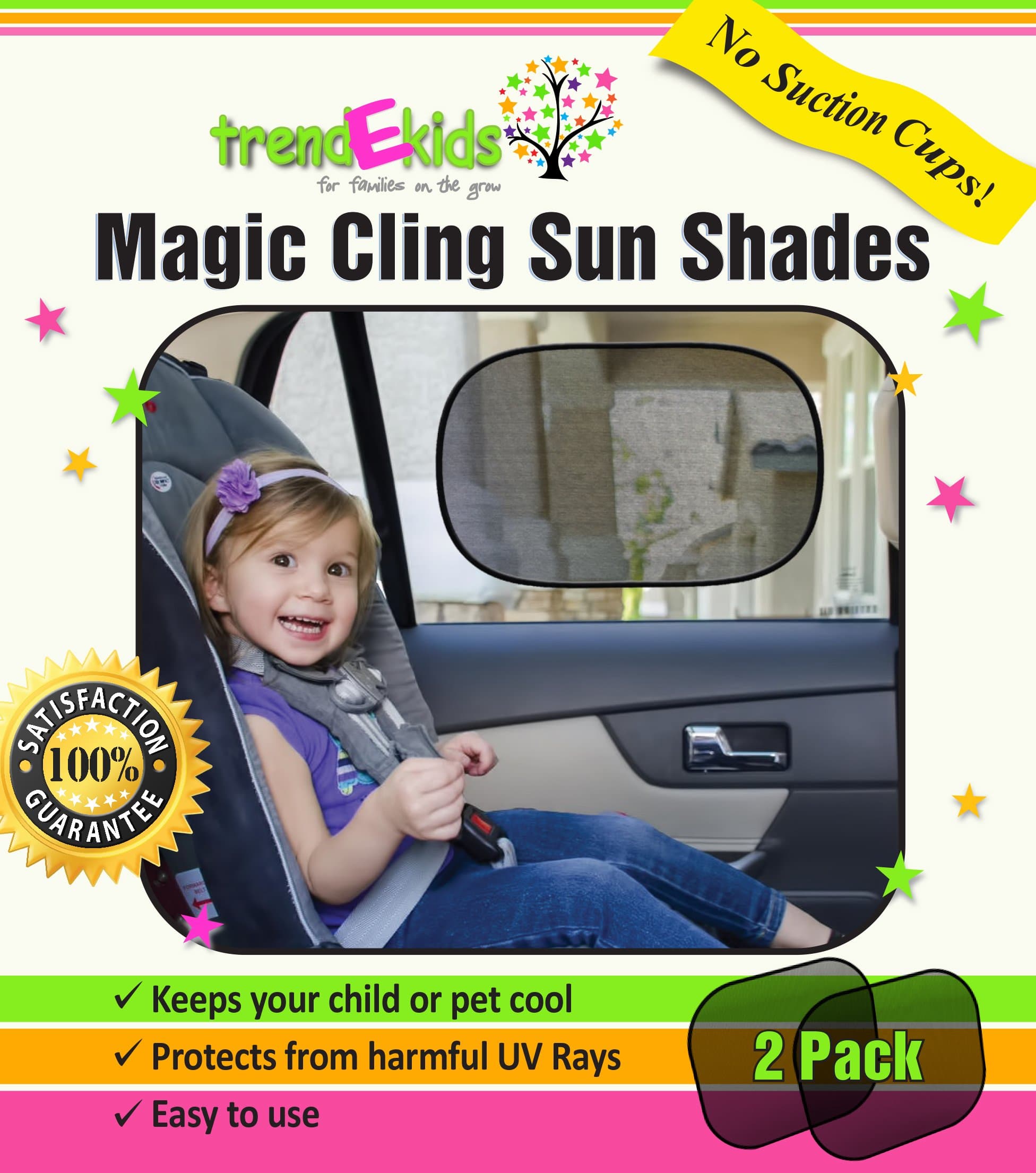 Car Sun Shade Window Magic Cling Sun Shades. Blocks 97% of Harmful UV Rays Protects Your Child From Sunlight & Glare 2X Premium Baby Child Car for Side and Rear Window Sunscreens