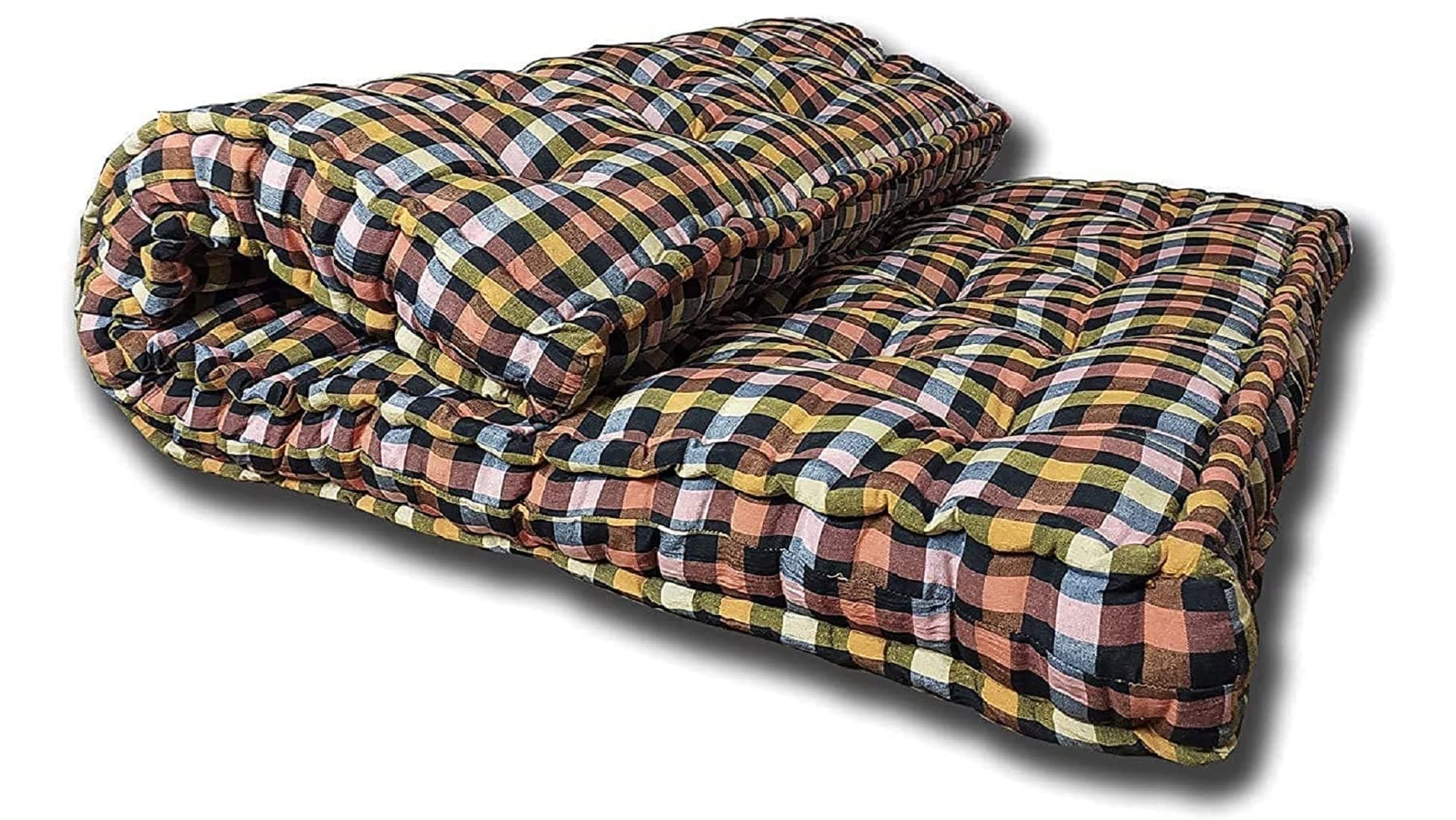 Deevine Craft 4 Inch Thick Soft Foldable Rollable Cotton Quilt Multicolor Mattress, 4x6 Mattress Or 72x48x4 inches, with Marvelous Fabric Quality Box Mattress / Gadda