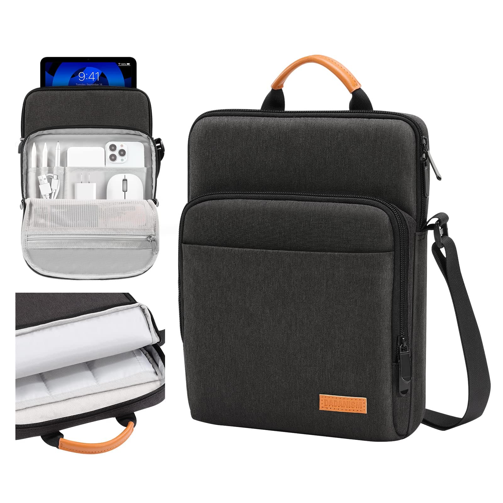 9-11 Inch Tablet Sleeve Bag with Shoulder Strap for iPad 10th Gen 10.9", iPad (A16) 11",iPad 9/8/7th Gen 10.2",iPad Air 11",iPad Pro 11",iPad Air5/4 10.9",Galaxy Tab A9+ Plus 11",Black & Gray