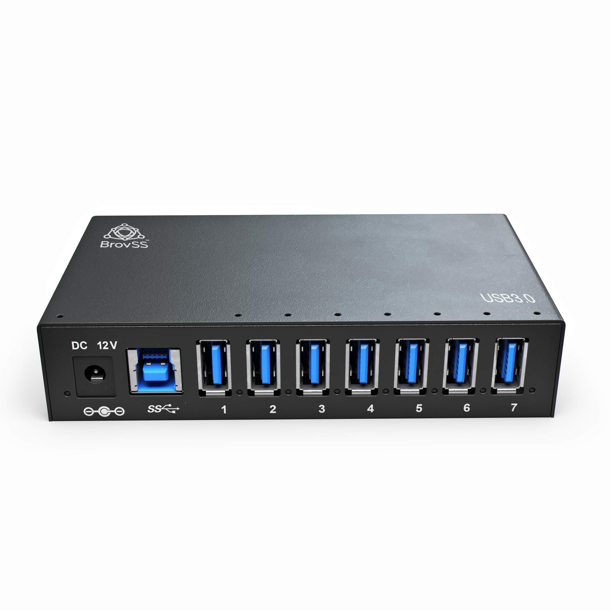 BrovSS™ - 7 Port USB 3 Splitter - USB 3.0 Hub - USB Hub Charger - USB 3 Hub Powered - USB Port Expander with 12V 3A 36W Power Adapter - High-Speed Data Transfer - LED Lights - Mounting Brackets
