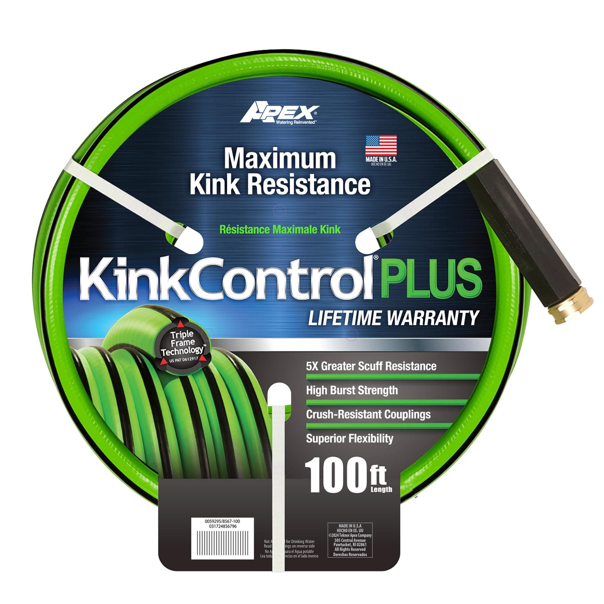 Kink Control Plus Water Hose 100ft - High Burst Strength and Superior Flexibility Garden Hoses, Outdoor Hose with Kink Resistance, Triple Frame Technology, Made in USA