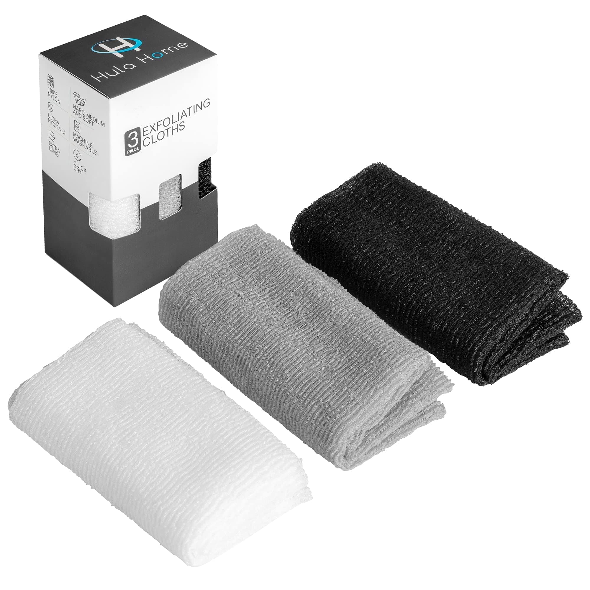 Soft, Medium, and Hard (3pc) Exfoliating Face and Body Wash Cloths Nylon Exfoliating Body Scrub Back Scrubber Towel Weave Bath Cloth for Body Beauty Exfoliating Washcloth for Women & Men by Hula Home