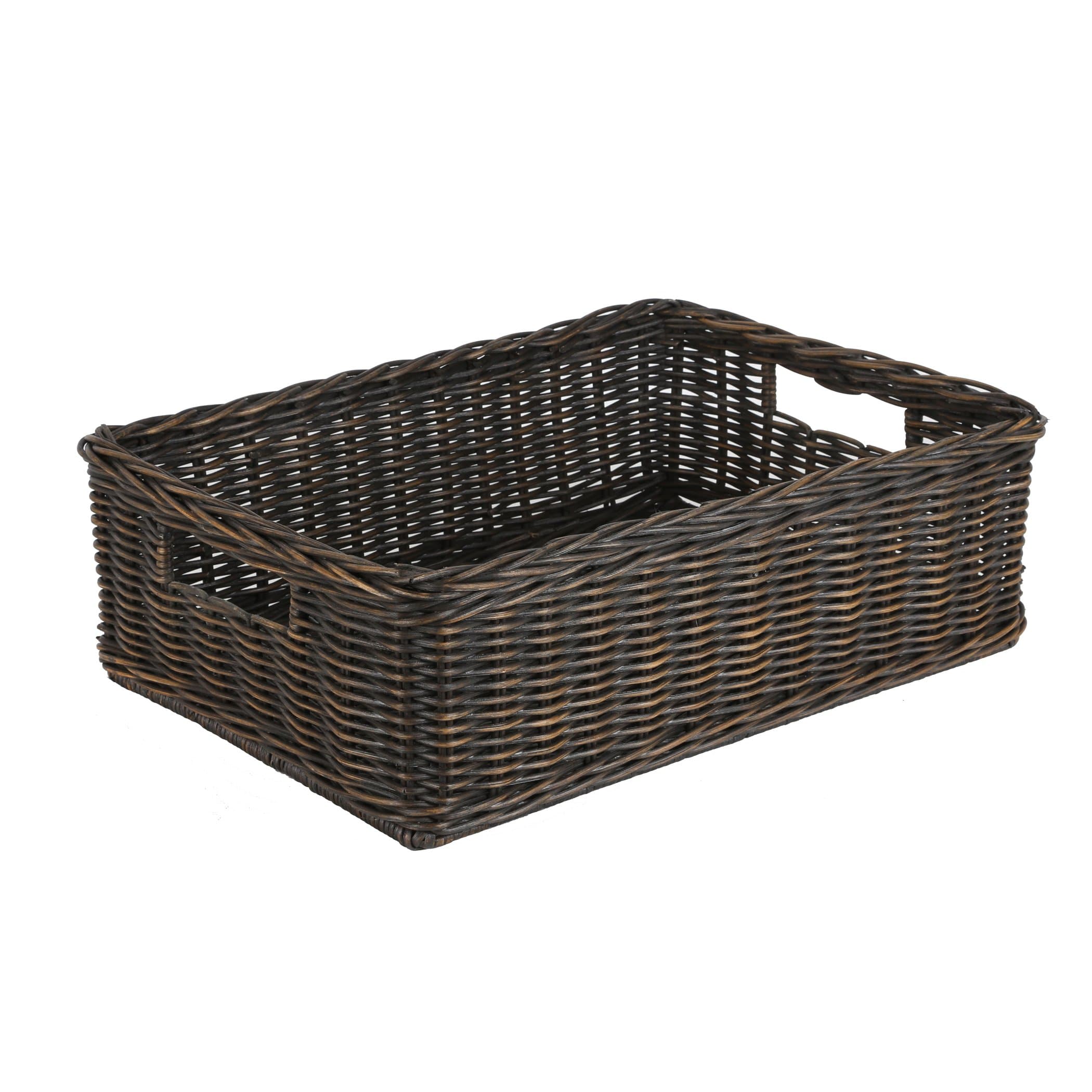 The Basket Lady Under The Bed/Basic Wicker Storage Basket, Medium, 20 in L x 14.5 in W x 6 in H, Antique Walnut Brown