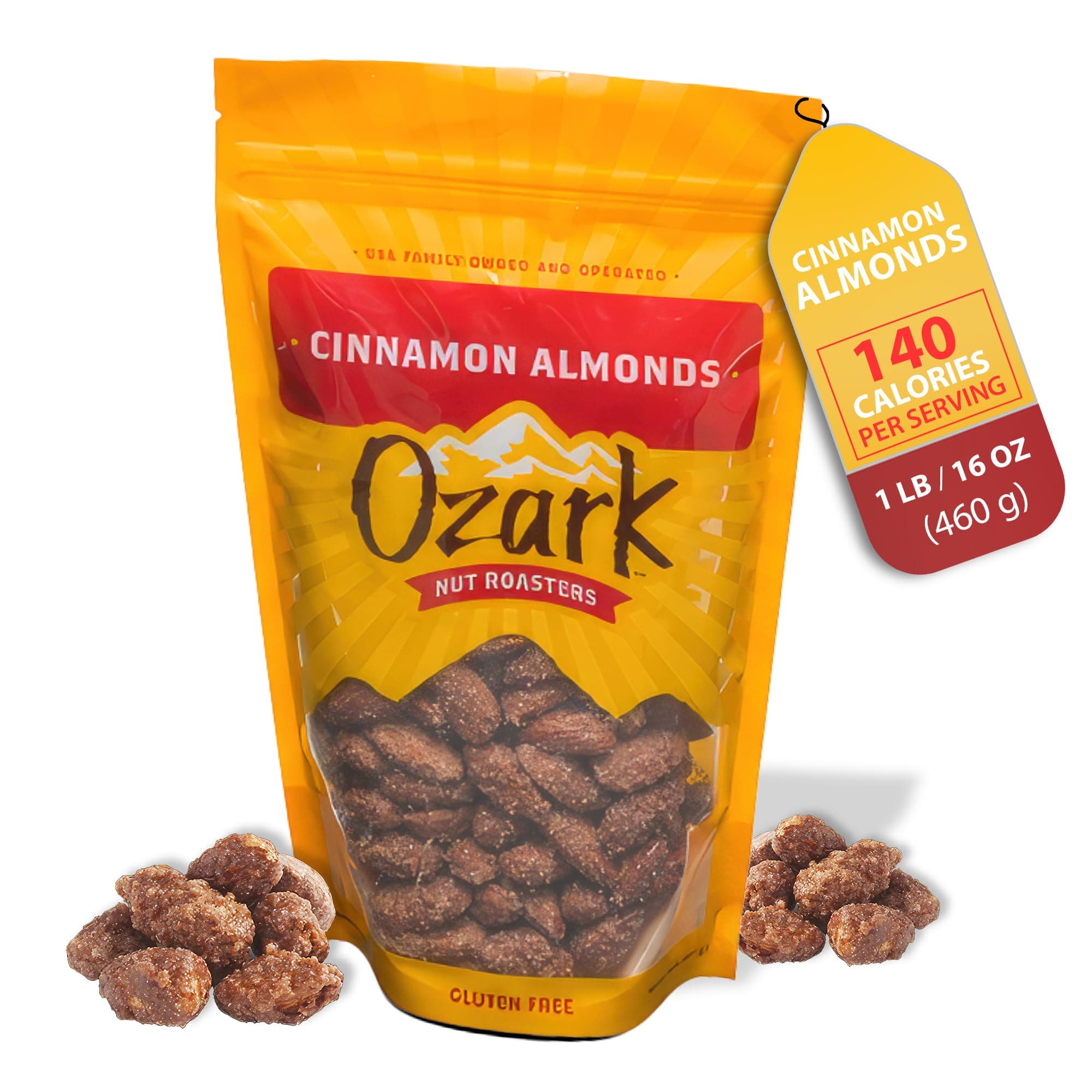 OZARK NUT ROASTERS, Cinnamon Almonds, Cinnamon-Flavored Snacks, Roasted & Coated, World-Class Gourmet Candied Nuts, 16 oz, Pack of 1