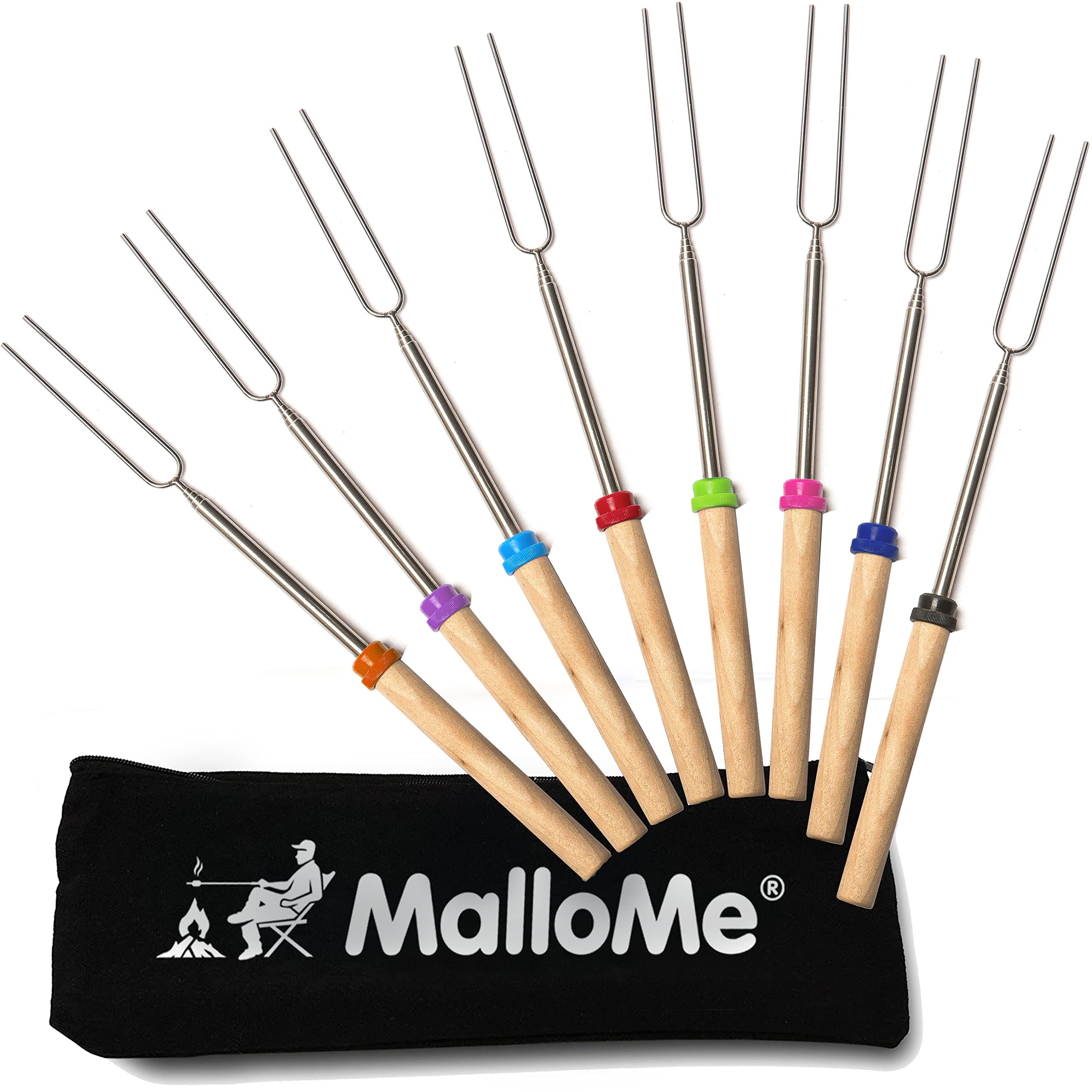 MalloMe Smores Sticks for Fire Pit - Accessories for Campfire Marshmallow Roasting Sticks Smores Kit Outdoor - Smore Skewers Hot Dog Fork For Outside, Camping Essentials Bonfire Gear Long 32" 8 Pack