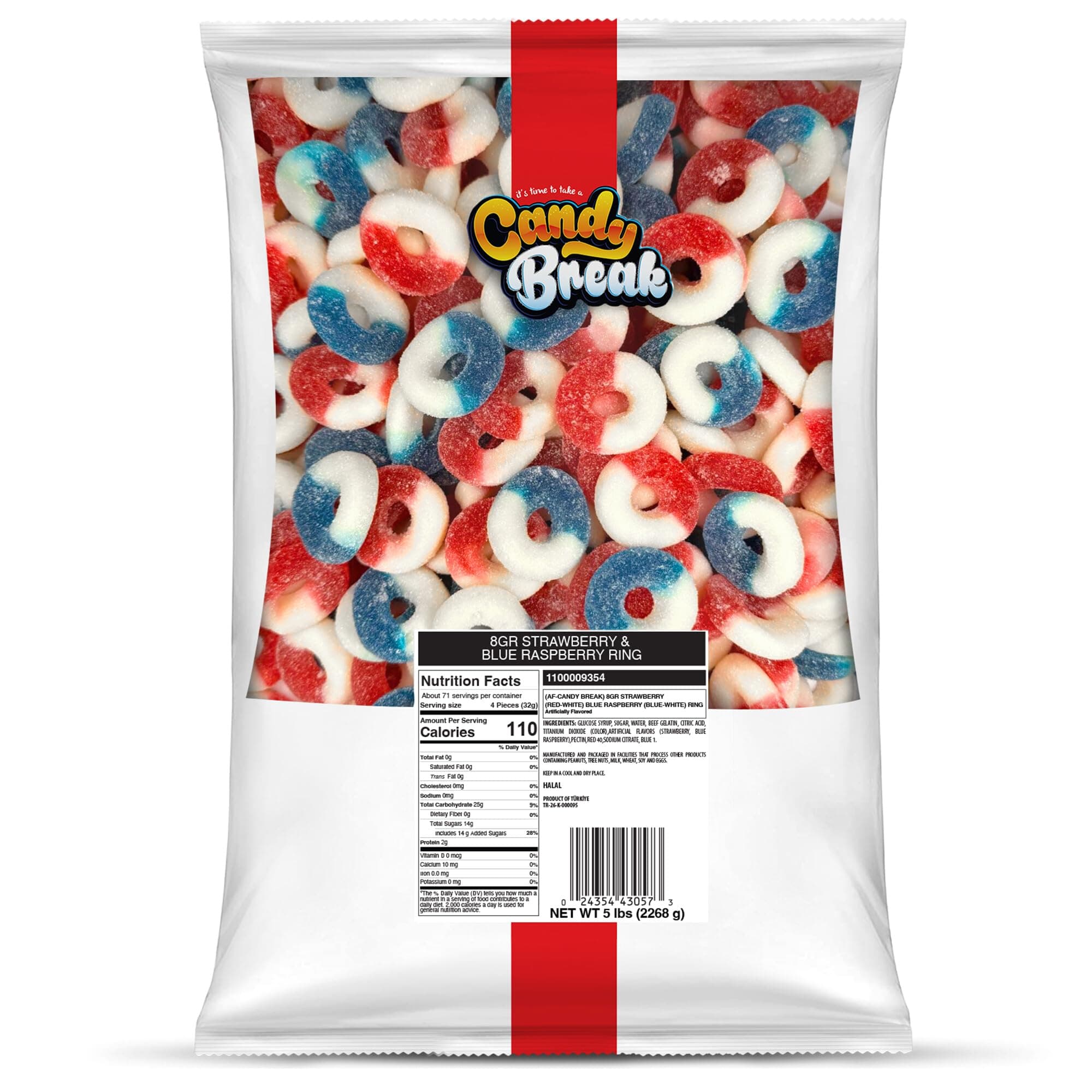 Strawberry & Blue Raspberry Rings Bulk Gummy Candy, 5 lbs Bag, Share Size Bags - Sweet & Chewy Snacks for Kids & Grown Ups, Party Size (Pack of 1)