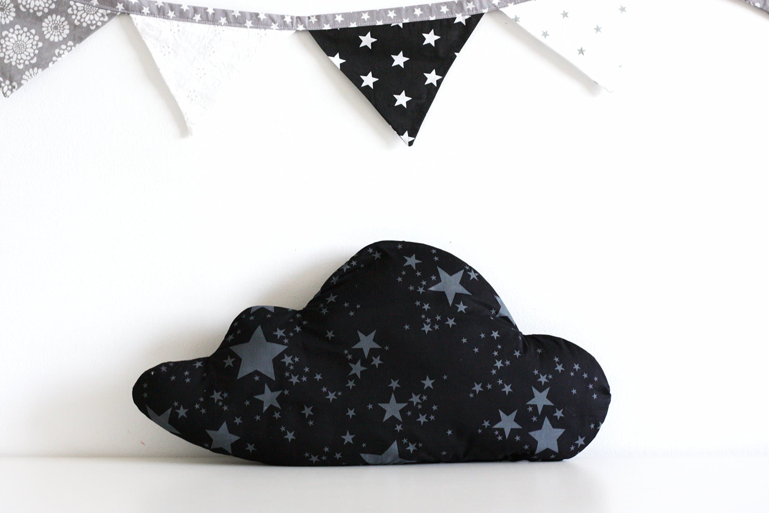Cloud Pillow, Soft Pillow, Decorative Cloud Pillow, Nursery Decoration, Grey Stars on Black, Gender Netural Nursery