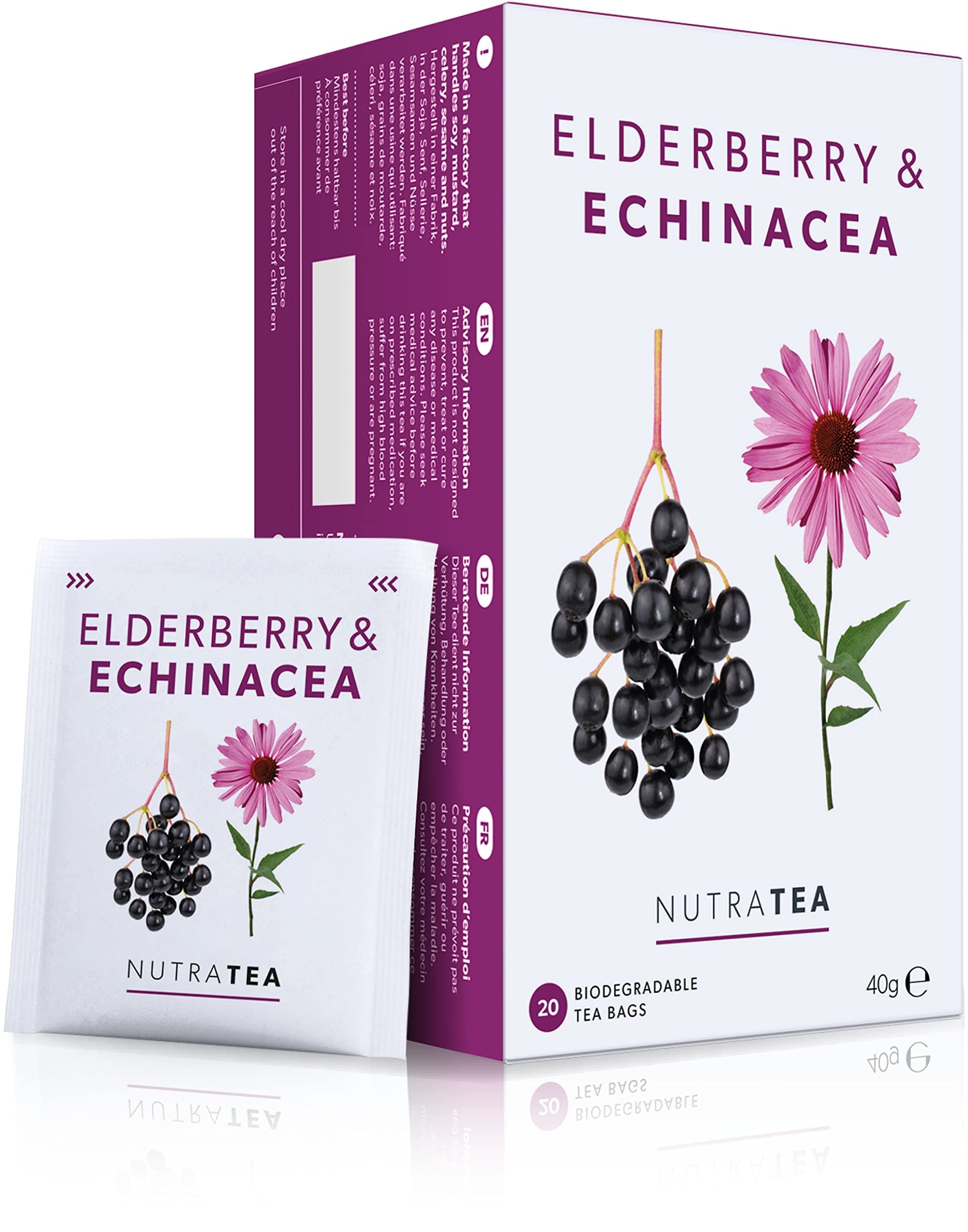 Elderberry & Echinacea Tea | Elderberry Tea - Immunity Teas | Immune Teabags - 20 Individually Wrapped Bags - Herbal Teas - (1 Pack)