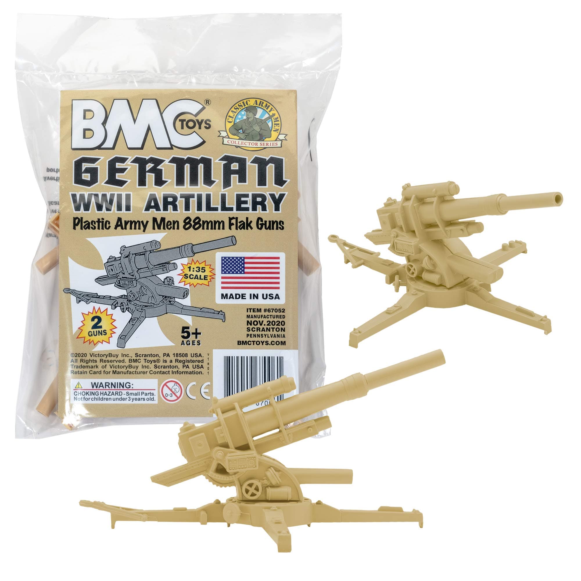BMC Classic WW2 German 88mm Artillery - 2pc Tan Plastic Army Men Accessories