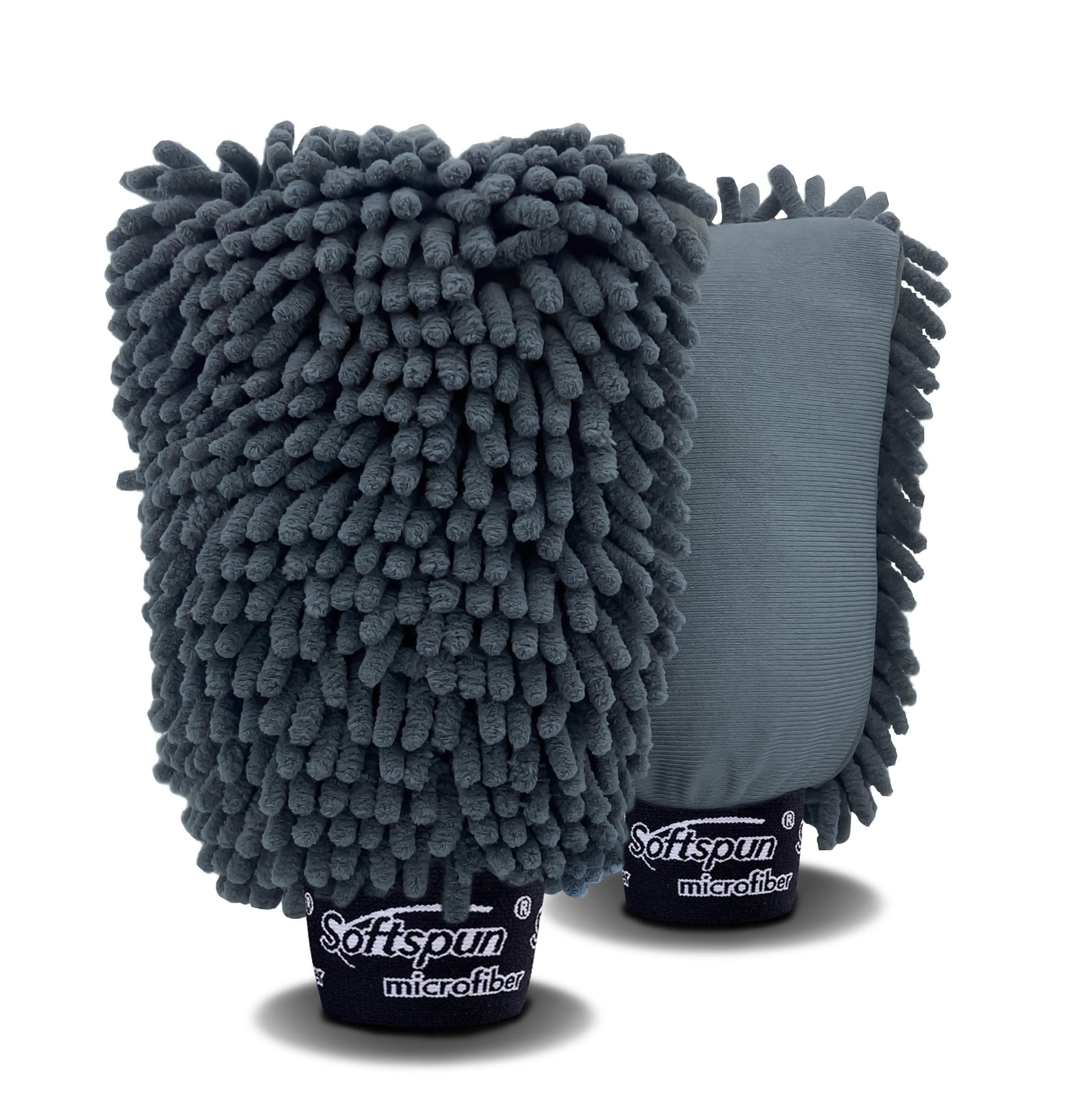 Microfiber Chenille & Glass Cloth Mitt, 2 Piece Combo 1700 GSM Grey! Multi-Purpose Super Absorbent and Perfect Wash Cleaning for Bike Auto, Cars Both Interior and Exterior.