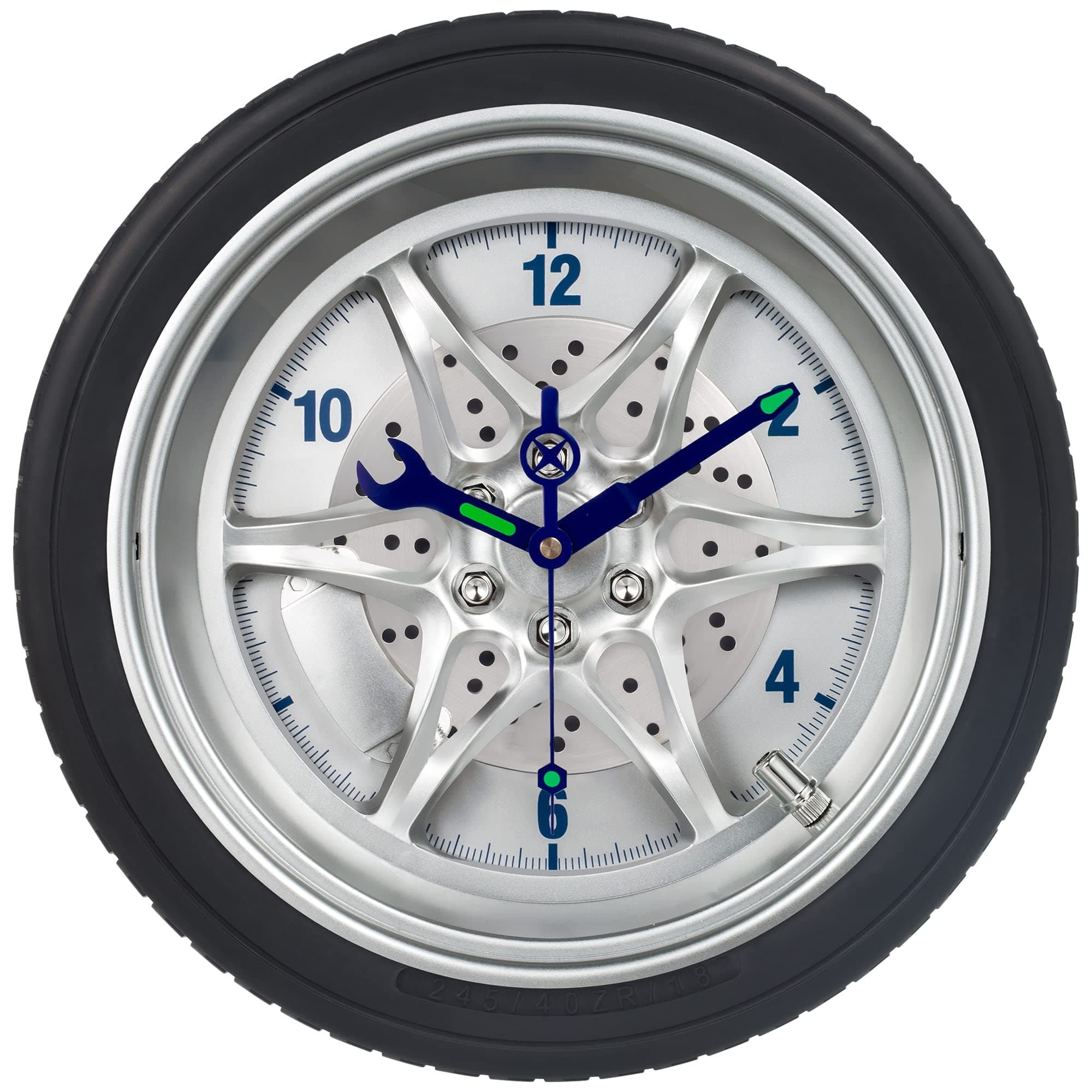 Wall Clock for Living Room Decor, Silent Wall Clock Battery Operated Non Ticking, 14 Inch Vintage Tire Clock Wall Decor for Kitchen, Office, Shop, Garage, Boys Room - Blue