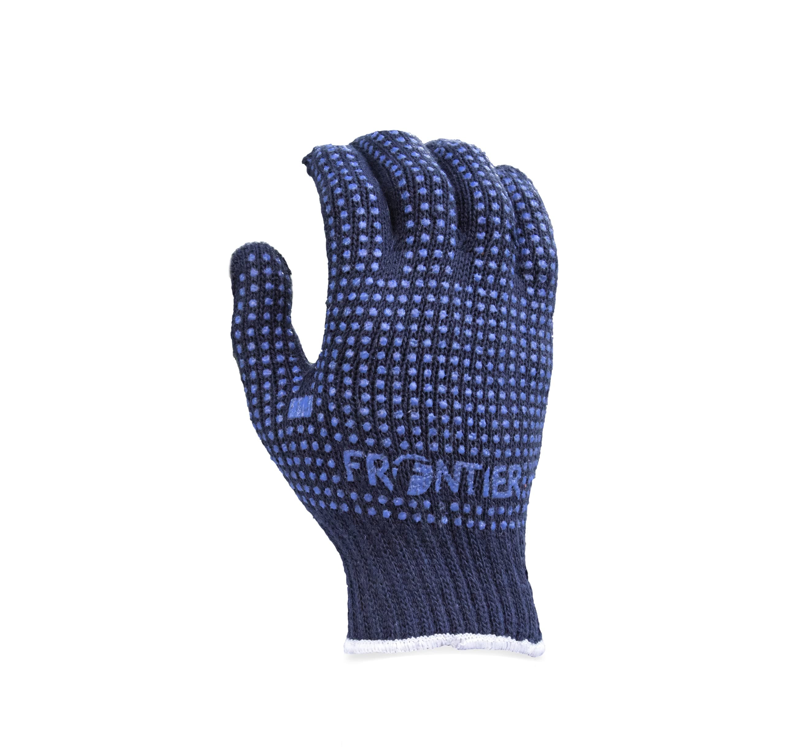 Frontier, Knitted Work Gloves, 100% Cotton with PVC Dots (Double side) for extra grip and long life, Ambidextrous (Pack of 12 Pairs) (Colour - Navy Blue)