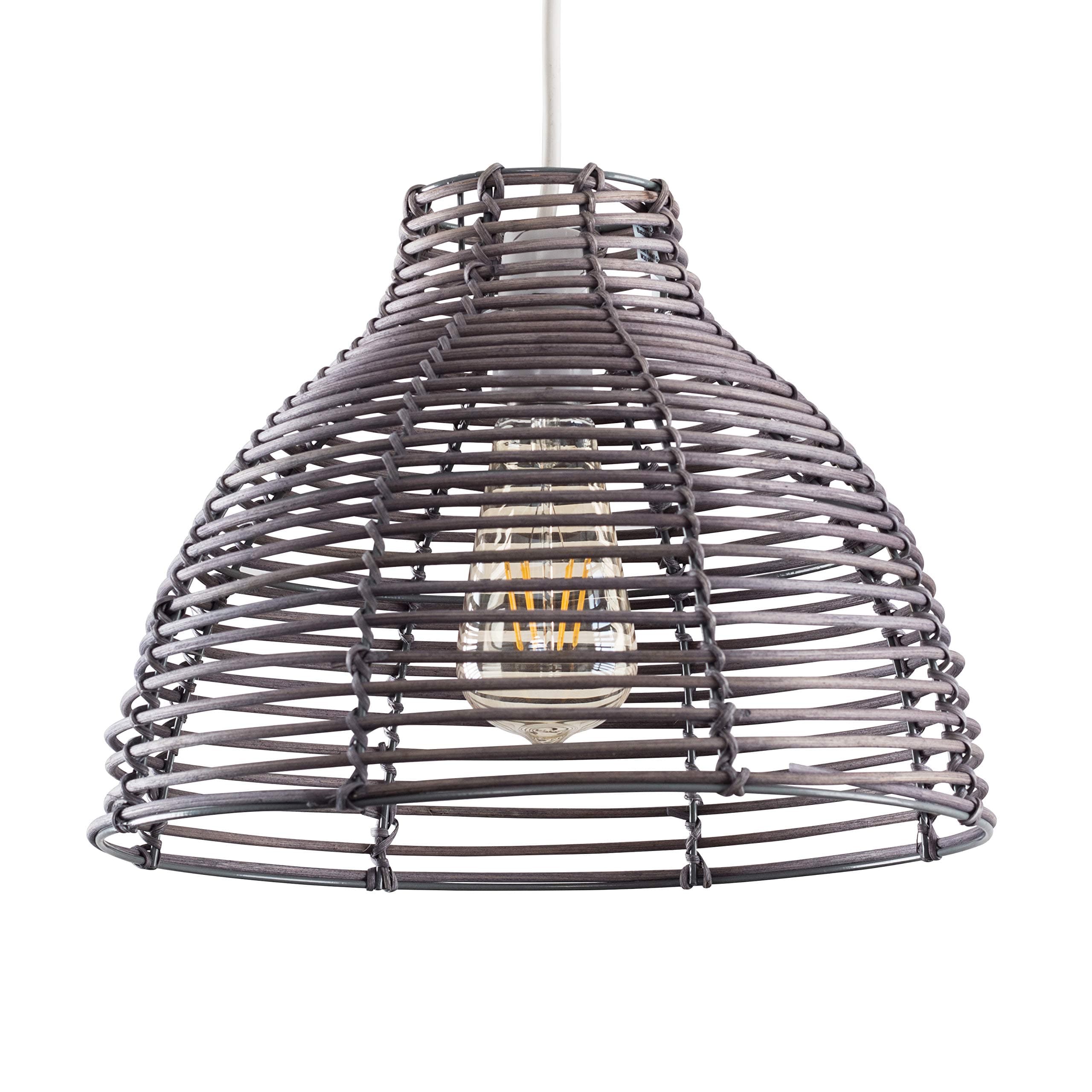MiniSun | Modern Grey Wicker Basket Style Ceiling Light Shade | Pendant Lights, Home Décor & Improvement Essential | 31cm Shade Width