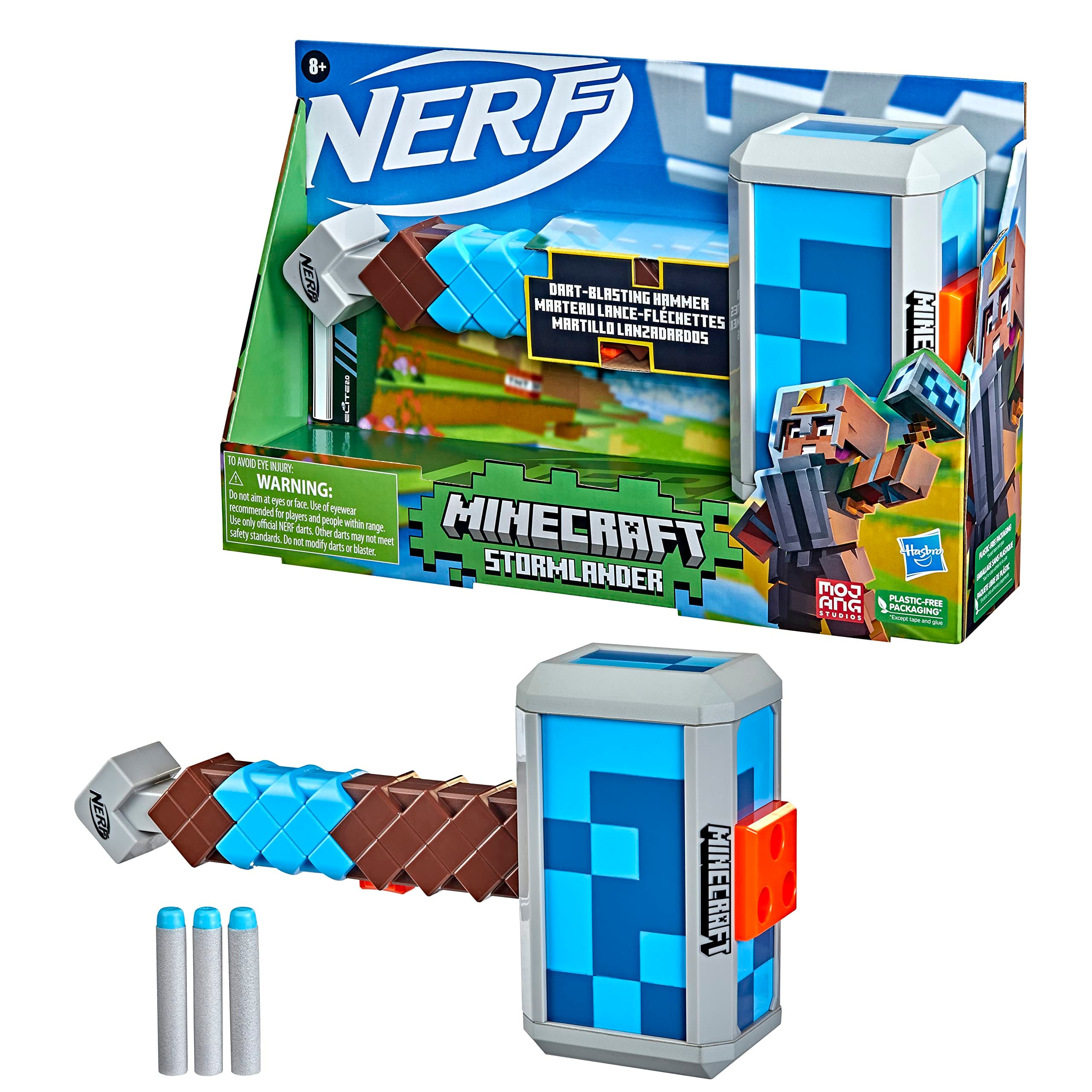 Minecraft Stormlander Dart-Blasting Hammer, Fires 3 Darts, Includes 3 Nerf Elite Darts, Pull-Back Priming Handle Multicolor 5010993948758