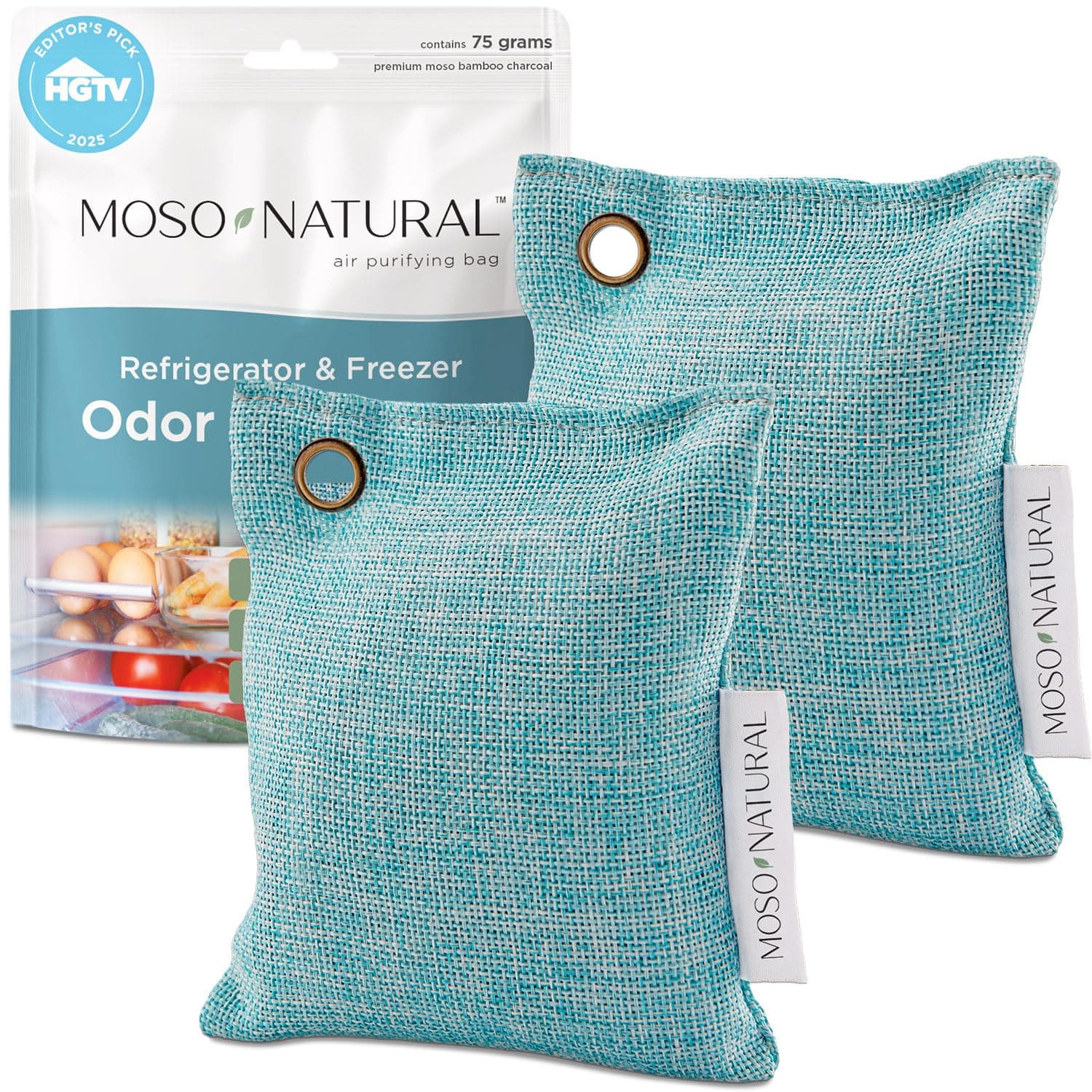 MOSO NATURAL Fridge Deodorizer Air Purifying Bag, Keeps Your Refrigerator and Freezer ; Fresh, Dry and Odor Free For Up To Two Years. 75gm 2-Pack, Long Lasting Charcoal Bags | Lasts up to 2 years!