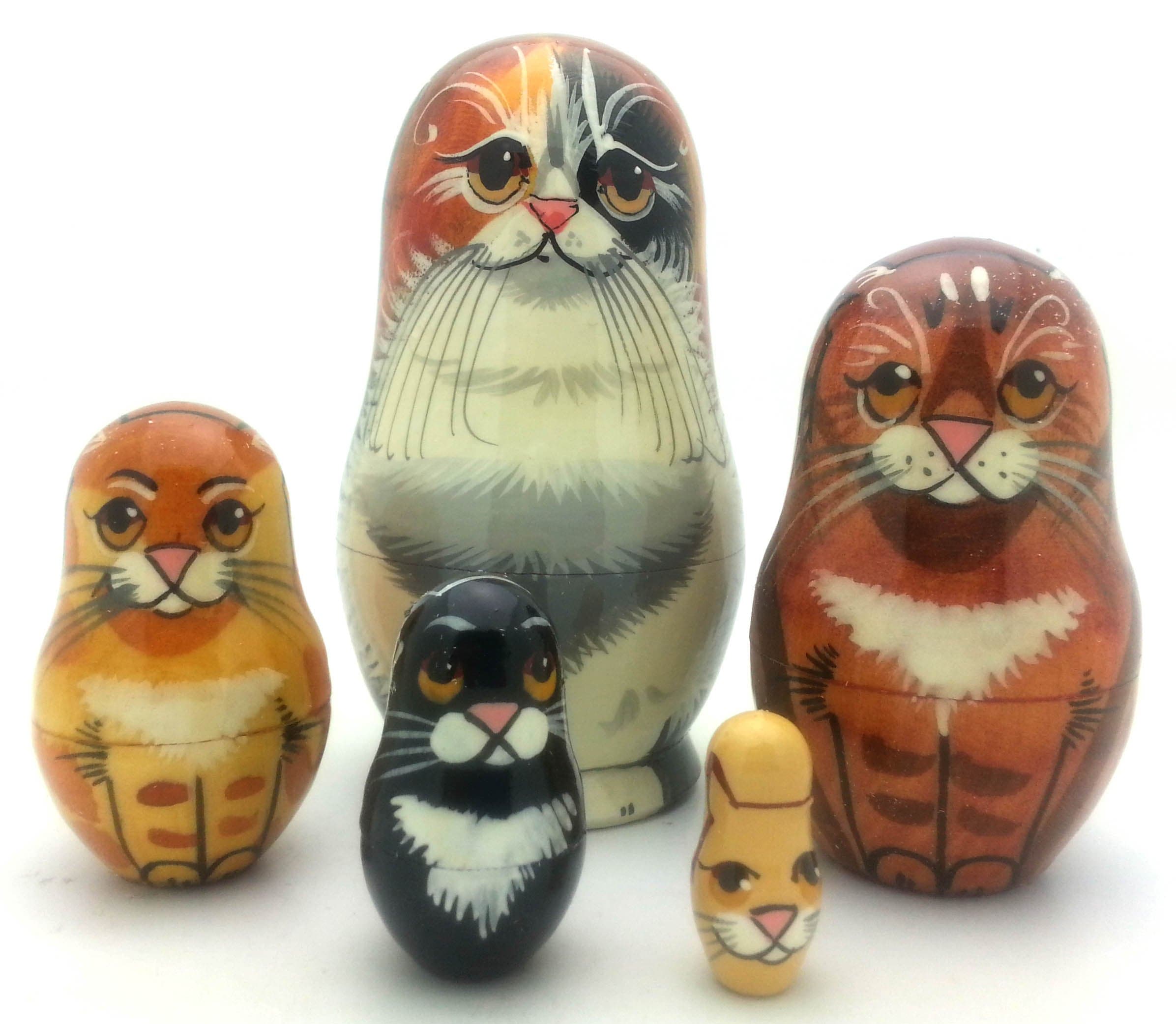 Black Cat nesting dolls Russian Hand Carved Hand Painted 5 piece matryoshka Set by BuyRussianGifts