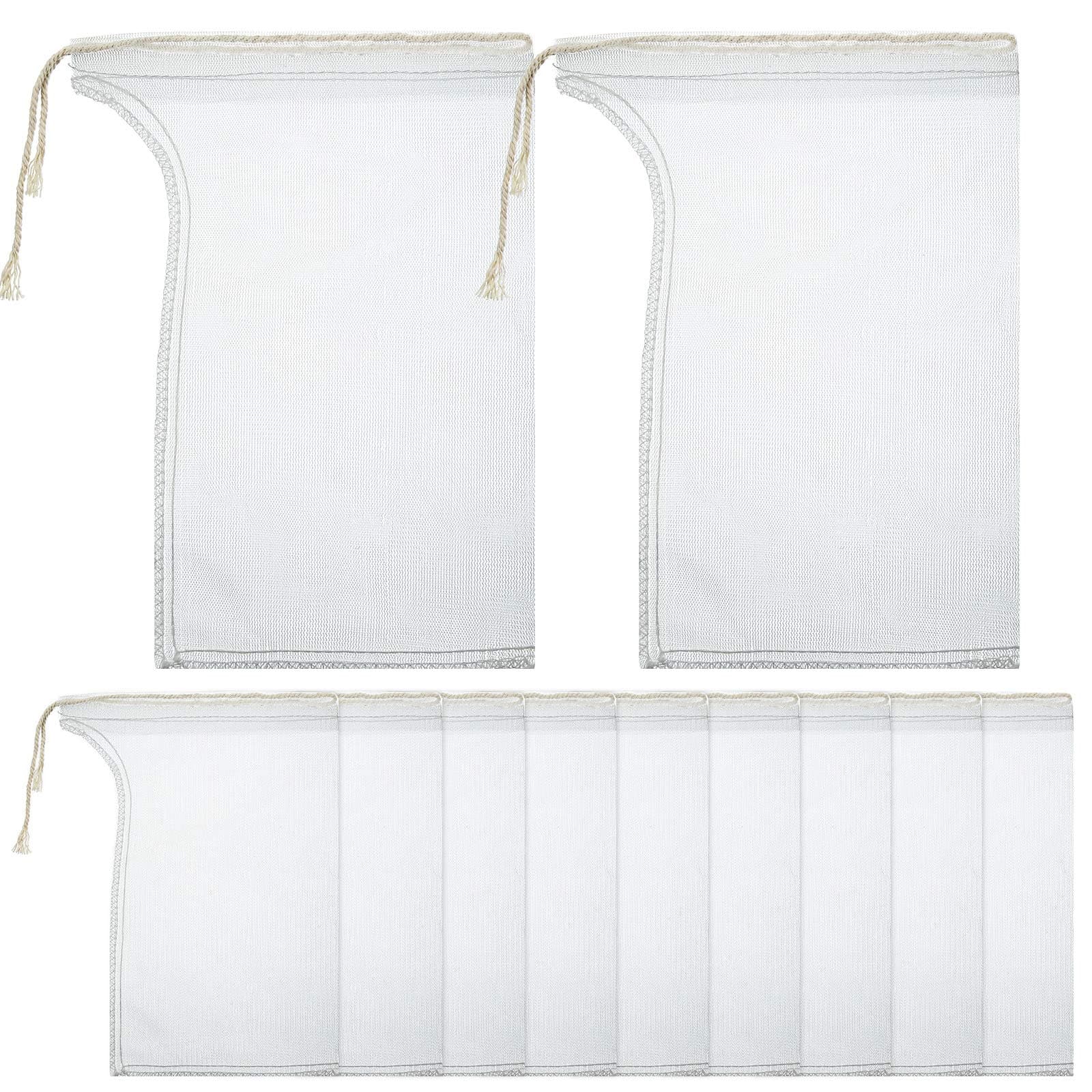 Shappy 10 Pieces Nylon Rectangular Strainer Filter Bag with Drawstring, White, 600 µm, Prevents Clogging During Straining Process