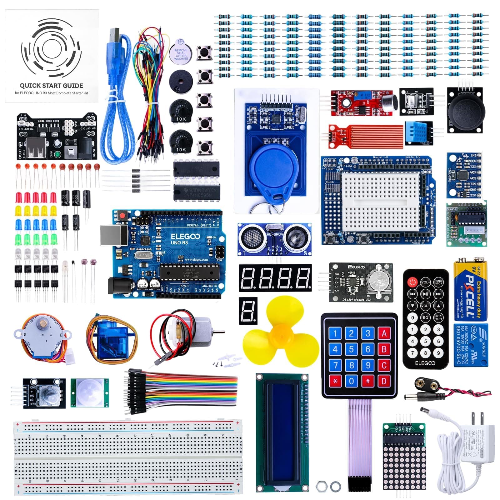ELEGOO EL-KIT-001 UNO R3 Project Complete Starter Kit with Tutorial for Arduino (63 Items)