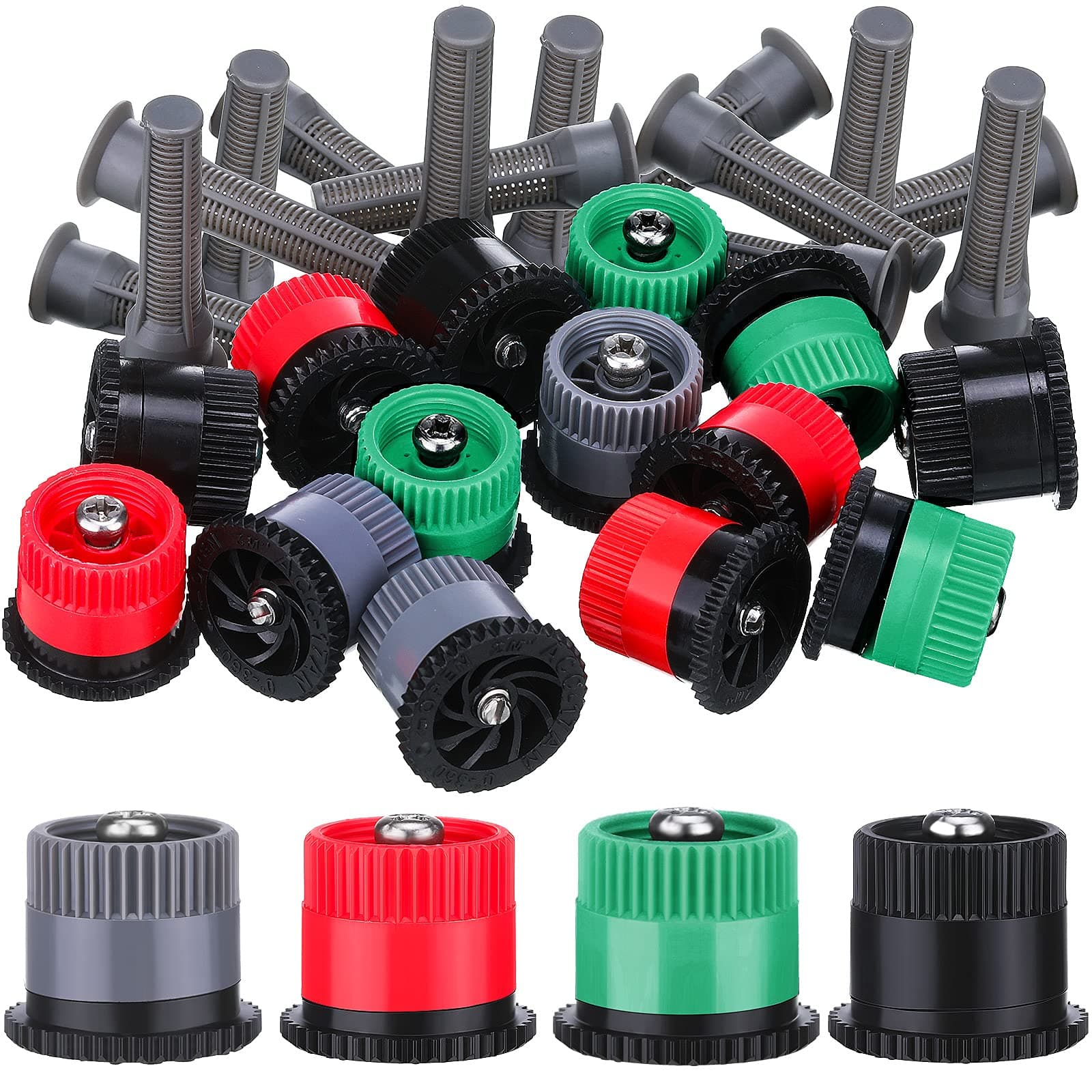 Patelai 32 Pieces 4 Type Variable Arc Nozzle Pop-Up Sprinkler Head Adjustable 360 Degree Rotating Sprinkler Heads Replacement for Garden Lawn Irrigation (Multi Colors)