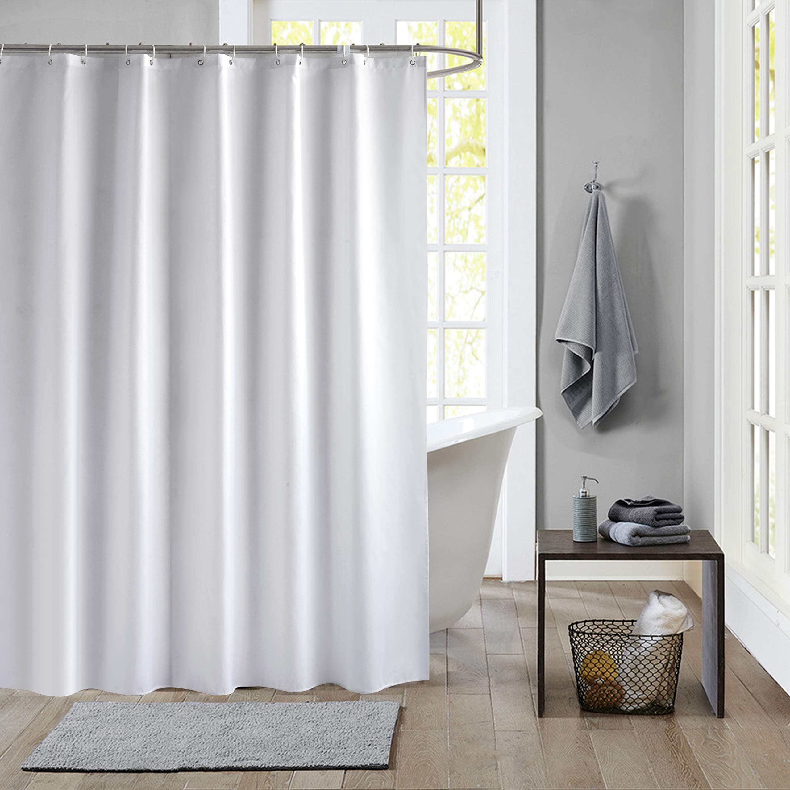JRing Shower Curtain Polyester Fabric Machine Washable with 12 Hooks 72x72 Inch (White)